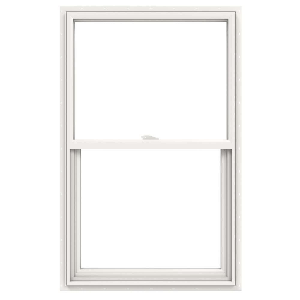 slide 1 of 6, JELD-WEN V-2500 29-1/2-in x 47-1/2-in White Exterior Vinyl New Construction Single Hung Window Low-E argon Double Pane Glass (Half Screen Included), 1 ct
