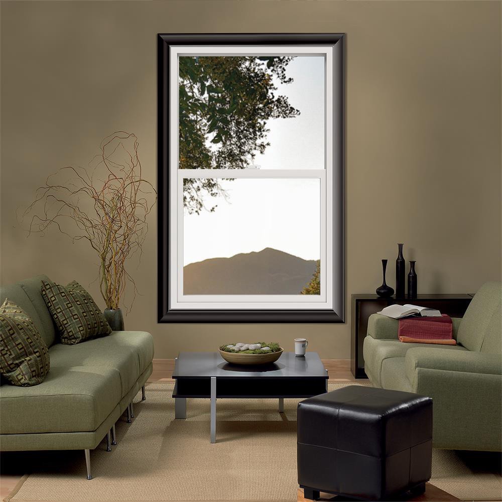 slide 4 of 6, JELD-WEN V-2500 29-1/2-in x 47-1/2-in White Exterior Vinyl New Construction Single Hung Window Low-E argon Double Pane Glass (Half Screen Included), 1 ct