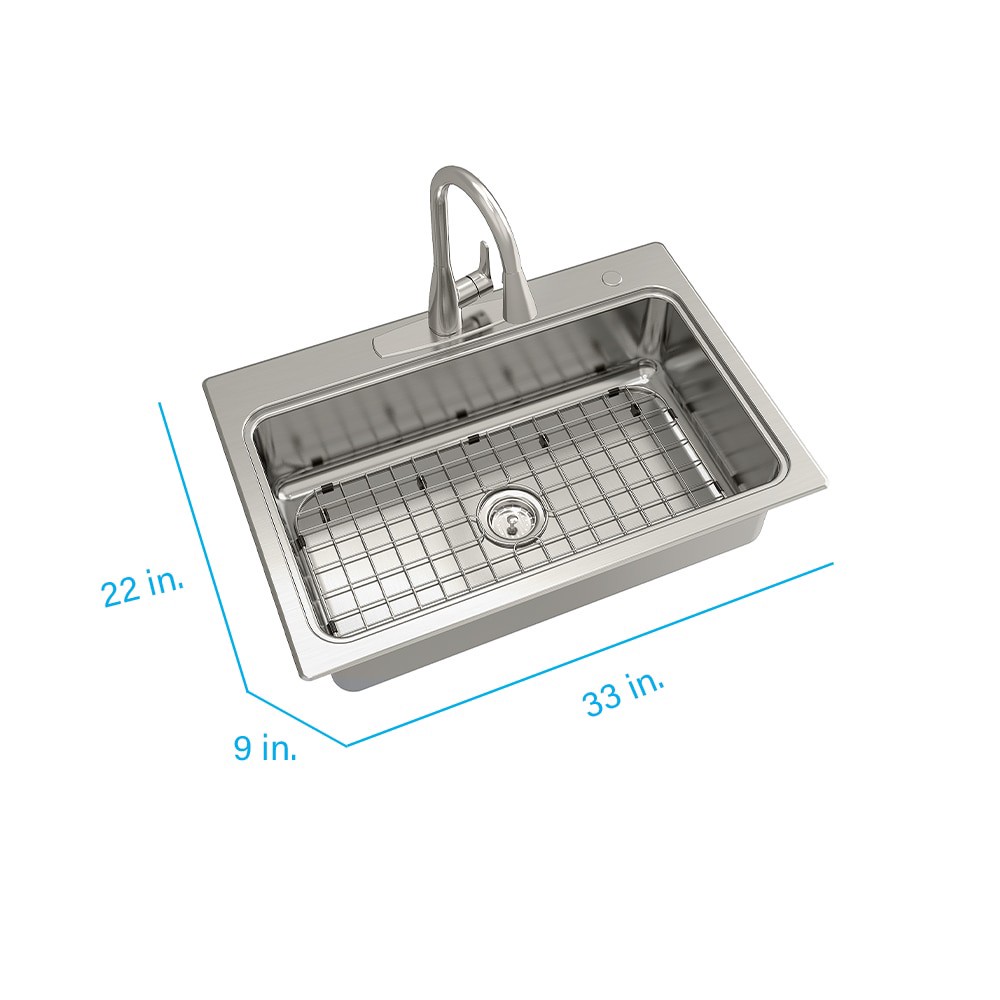 slide 3 of 6, allen + roth Hoffman Drop-in or undermount 33-in x 22-in Stainless steel Single bowl 18 -Gauge Kitchen Sink All-in-One Kit, 1 ct