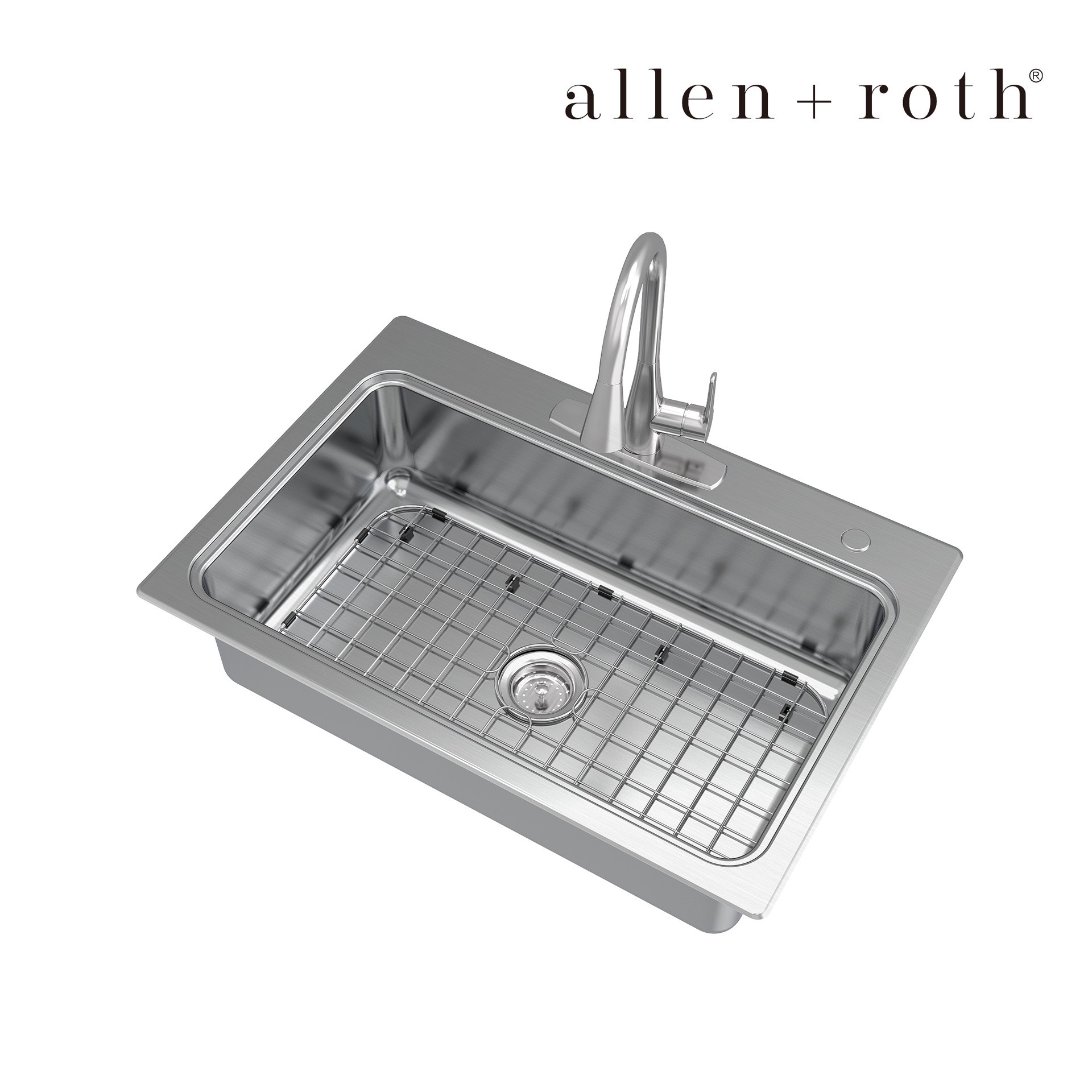 slide 5 of 6, allen + roth Hoffman Drop-in or undermount 33-in x 22-in Stainless steel Single bowl 18 -Gauge Kitchen Sink All-in-One Kit, 1 ct