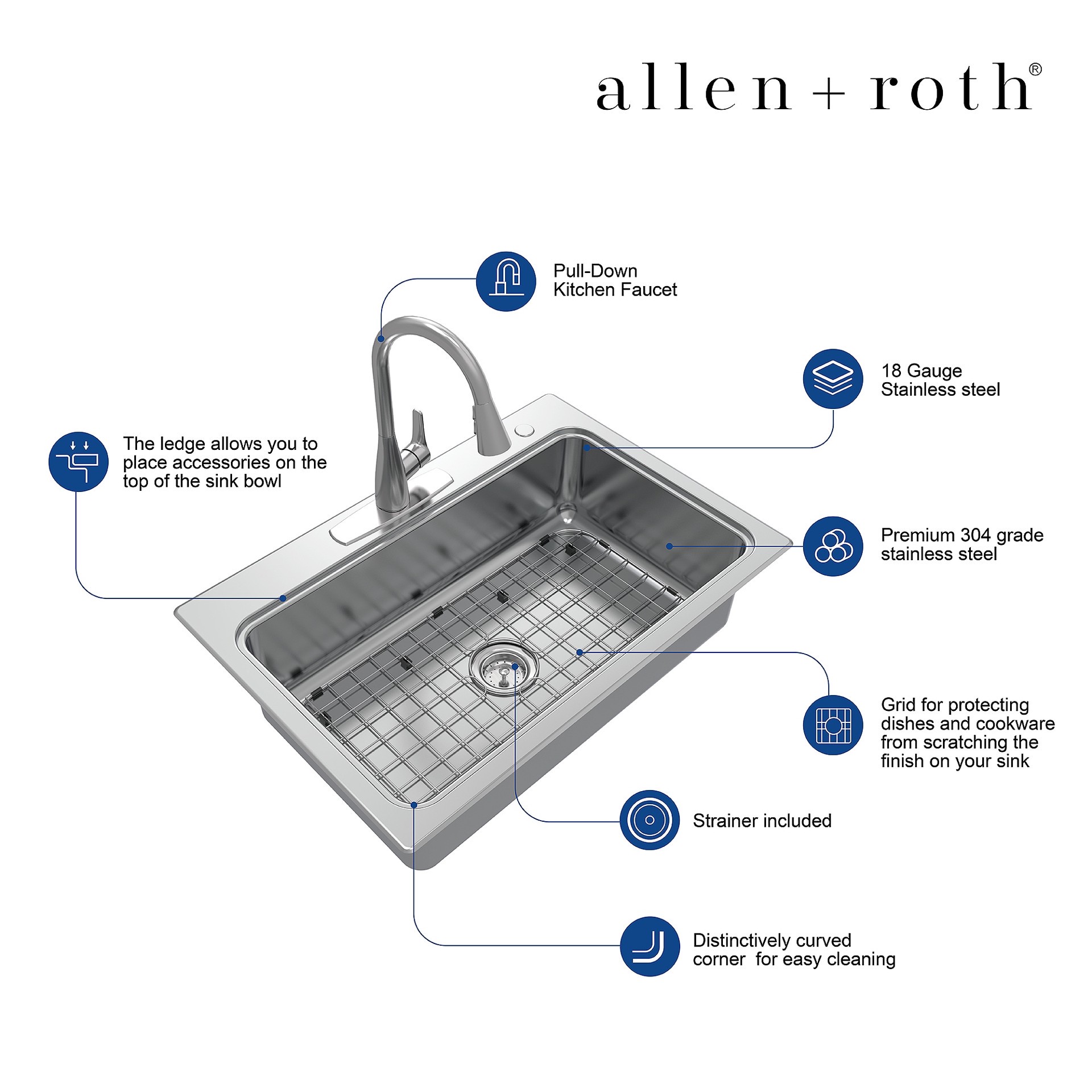 slide 6 of 6, allen + roth Hoffman Drop-in or undermount 33-in x 22-in Stainless steel Single bowl 18 -Gauge Kitchen Sink All-in-One Kit, 1 ct