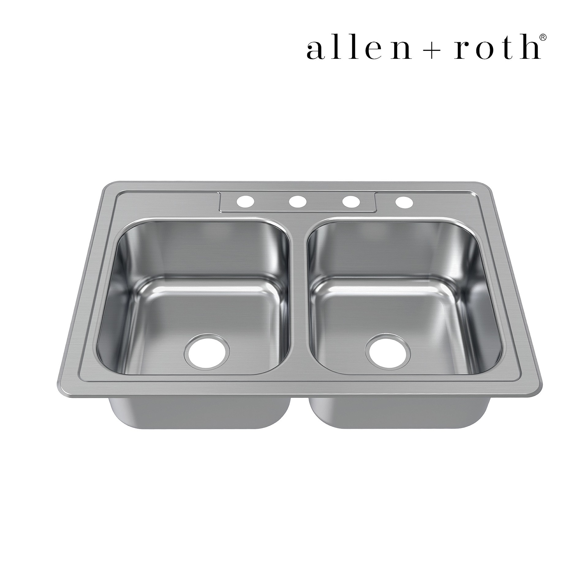 slide 4 of 6, allen + roth Fenway Drop-in 33-in x 22-in Stainless steel Double equal bowl 20 -Gauge Kitchen Sink, 1 ct