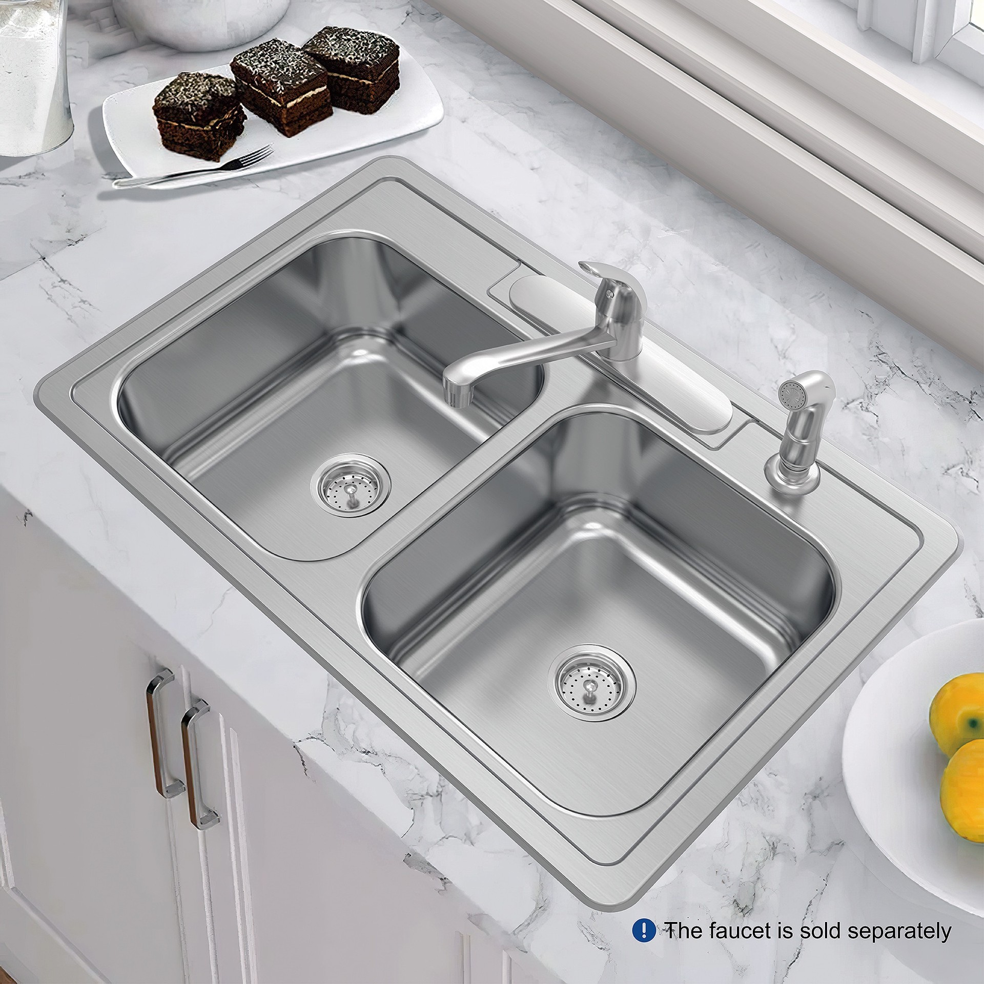 slide 1 of 6, allen + roth Fenway Drop-in 33-in x 22-in Stainless steel Double equal bowl 20 -Gauge Kitchen Sink, 1 ct