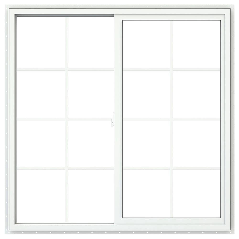 slide 2 of 6, JELD-WEN V-2500 47-1/2-in x 47-1/2-in White Exterior White Interior Left-Handed Vinyl Sliding Window Annealed Glass with Grids (Full Screen Included), 1 ct