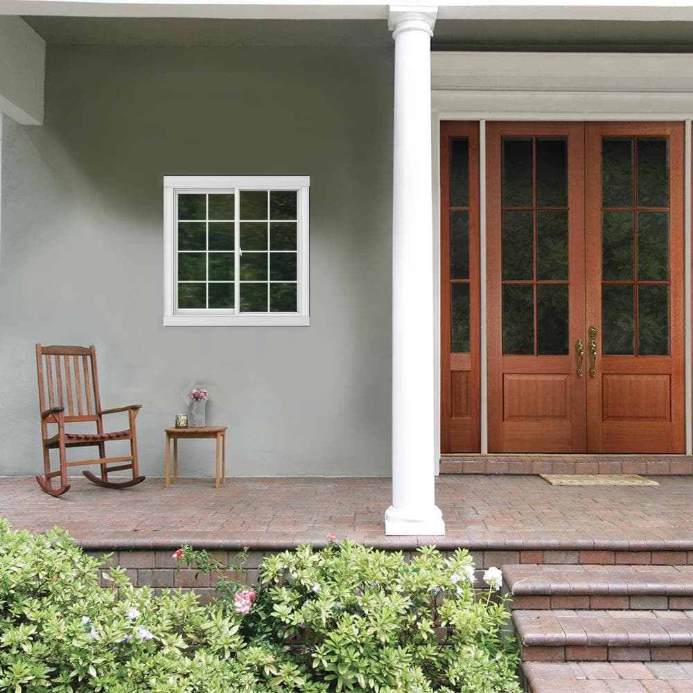 slide 3 of 6, JELD-WEN V-2500 47-1/2-in x 47-1/2-in White Exterior White Interior Left-Handed Vinyl Sliding Window Annealed Glass with Grids (Full Screen Included), 1 ct