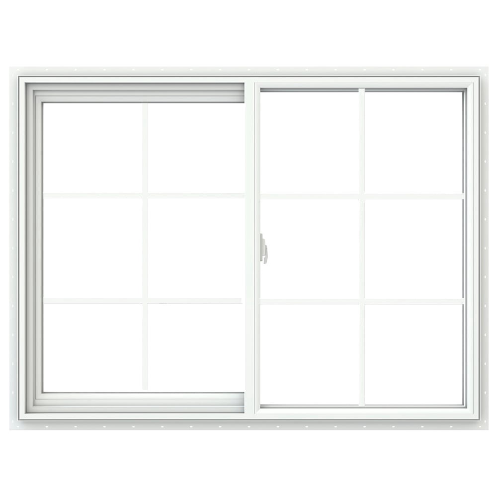 slide 1 of 6, JELD-WEN V-2500 White Exterior White Interior Left-Handed Vinyl Sliding Window Annealed Glass with Grids (Full Screen Included), 1 ct