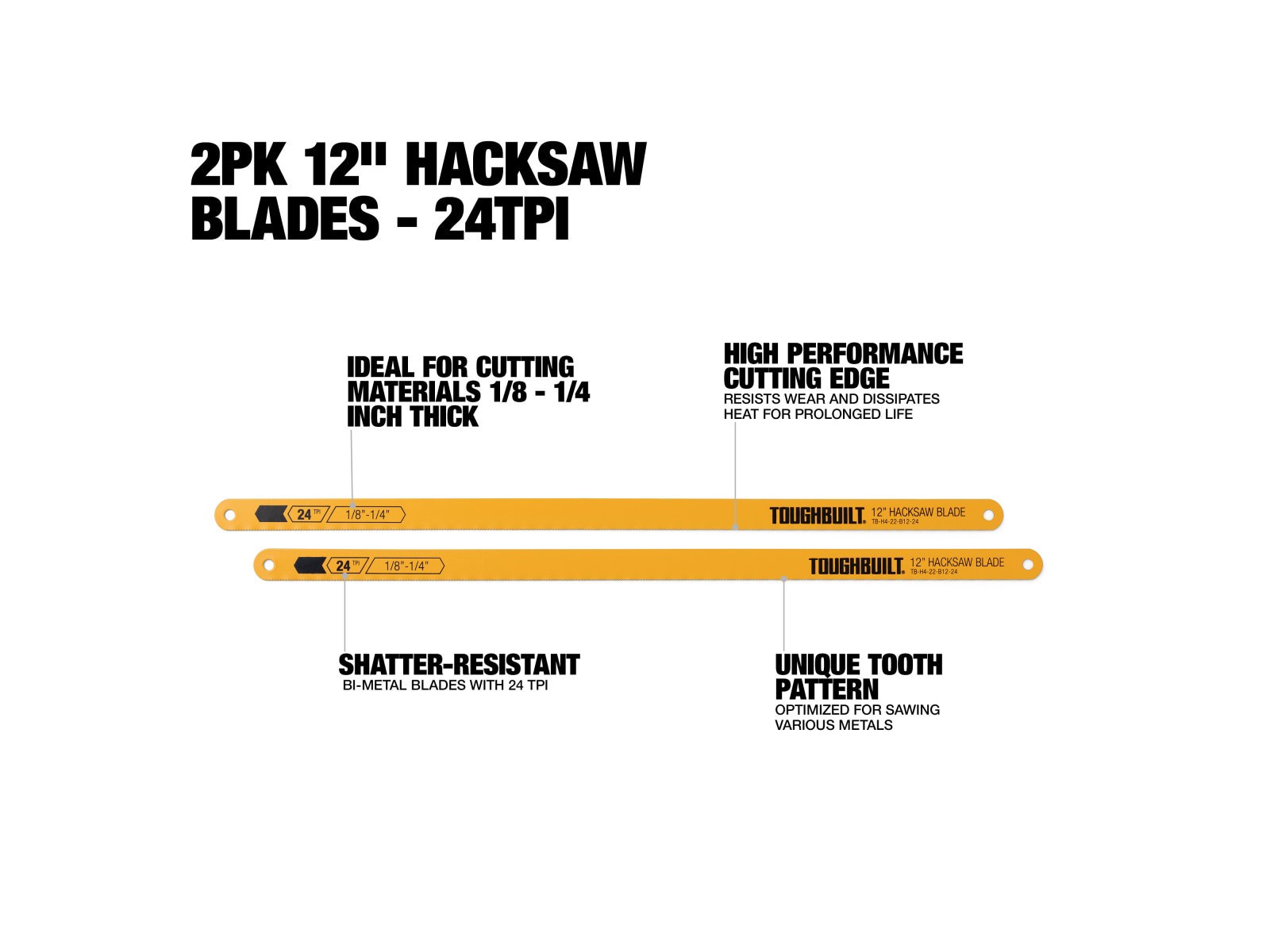 slide 2 of 6, TOUGHBUILT 12-in Bi-metal Medium cut Hacksaw blade Set, 1 ct