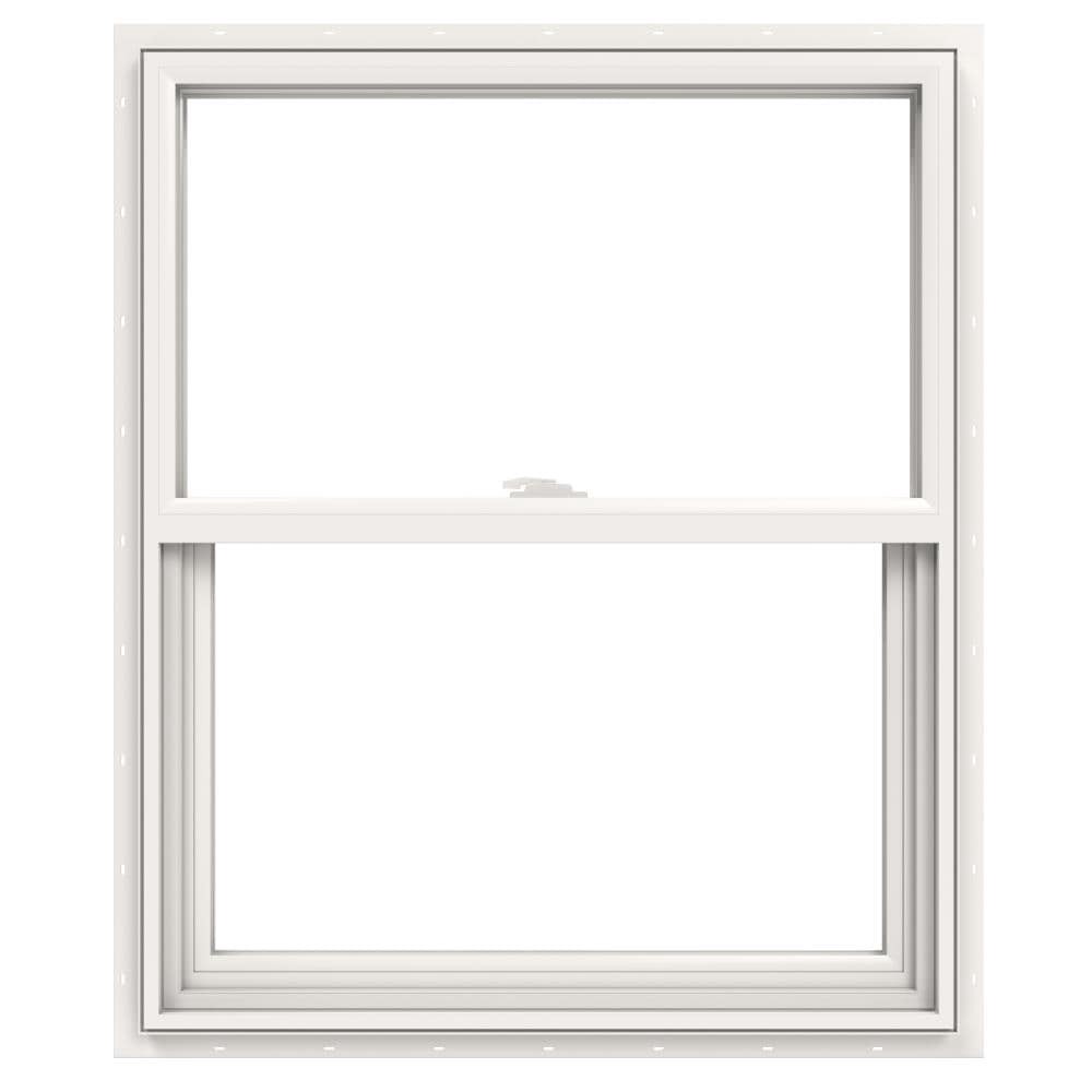 slide 1 of 6, JELD-WEN V-2500 29-1/2-in x 35-1/2-in White Exterior Vinyl New Construction Single Hung Window Low-E argon Double Pane Glass (Half Screen Included), 1 ct