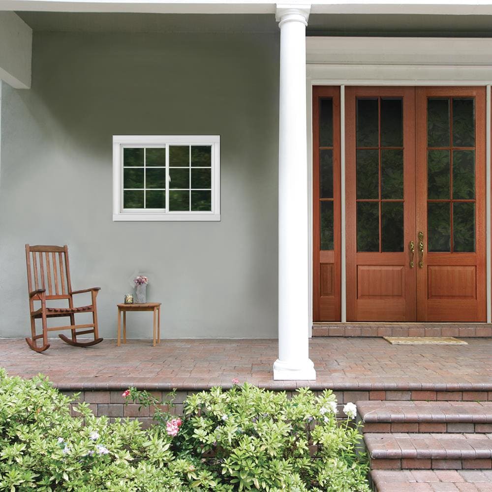 slide 4 of 6, JELD-WEN V-2500 47-1/2-in x 35-1/2-in White Exterior White Interior Left-Handed Vinyl Sliding Window Annealed Glass with Grids (Full Screen Included), 1 ct