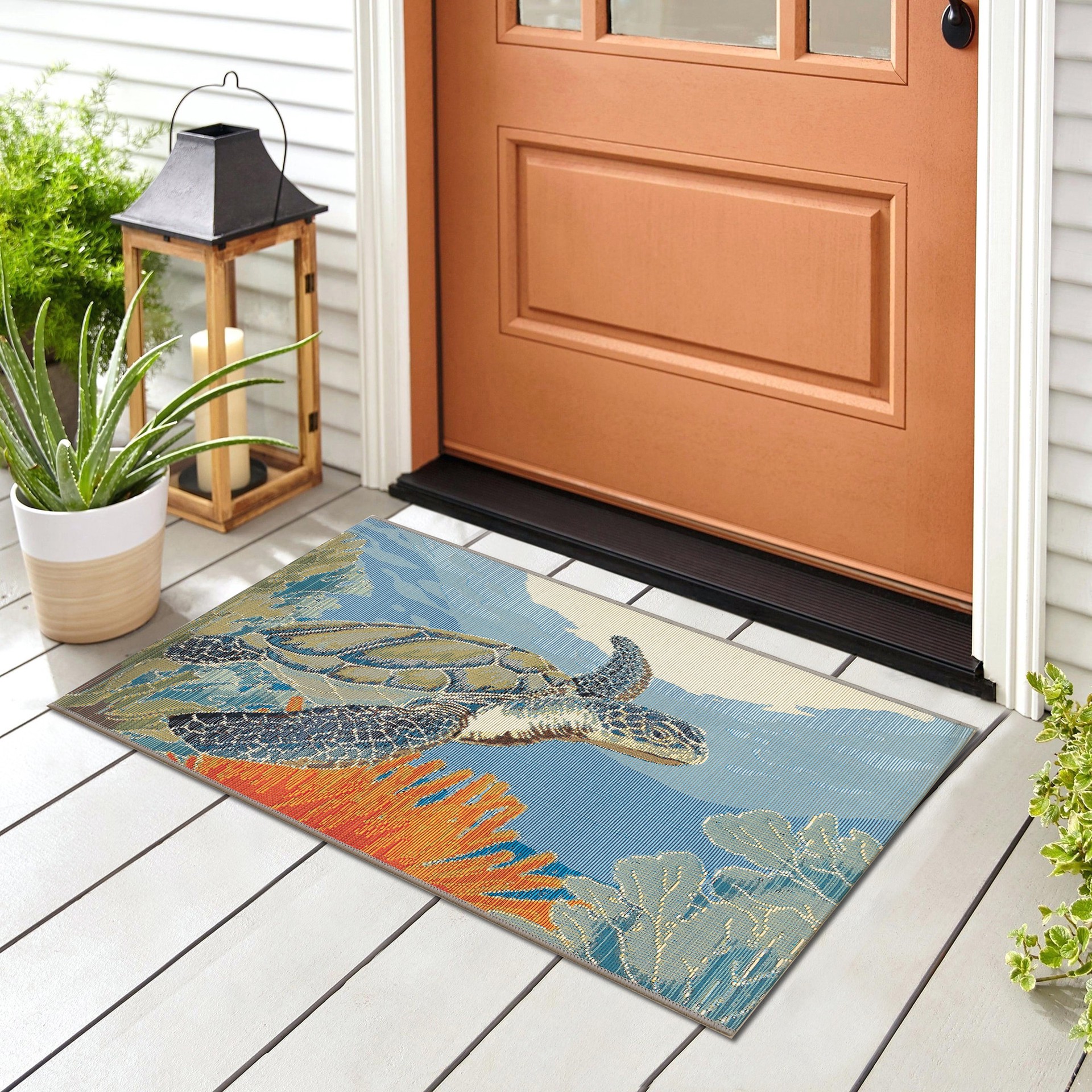 slide 1 of 6, allen + roth 24-in x 34.5-in Sea Non-Slip Grip Indoor or outdoor Novelty Door Mat, 1 ct