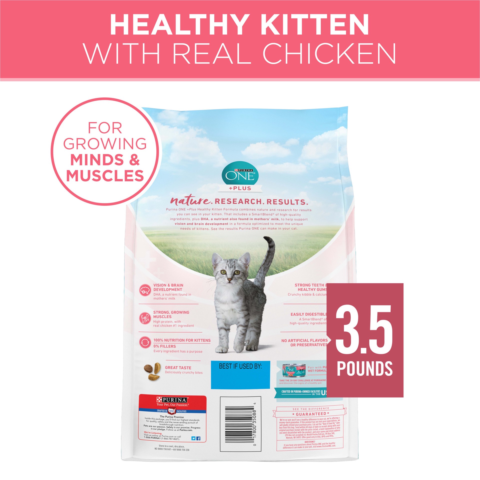 slide 5 of 6, Nestle Purina Purina One +Plus Dry Cat Food Up To 1 Year Chicken 3.5lb Bag - High Protein Kitten Food with DHA for Vision & Immune Support, 1 ct