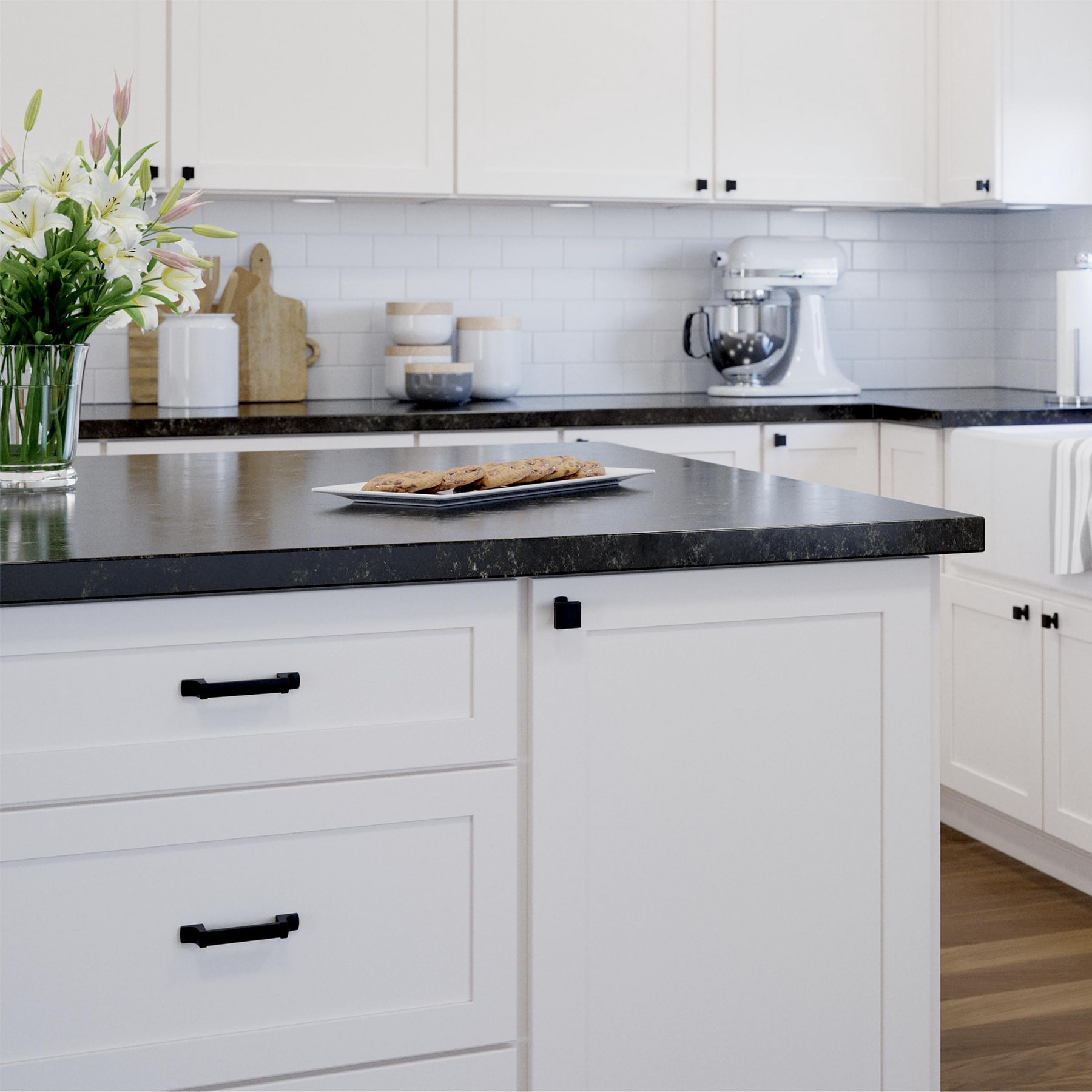 slide 5 of 6, allen + roth Arthur 3-in , 76mm Center to Center Matte Black Arch Handle Drawer Pull, 1 ct