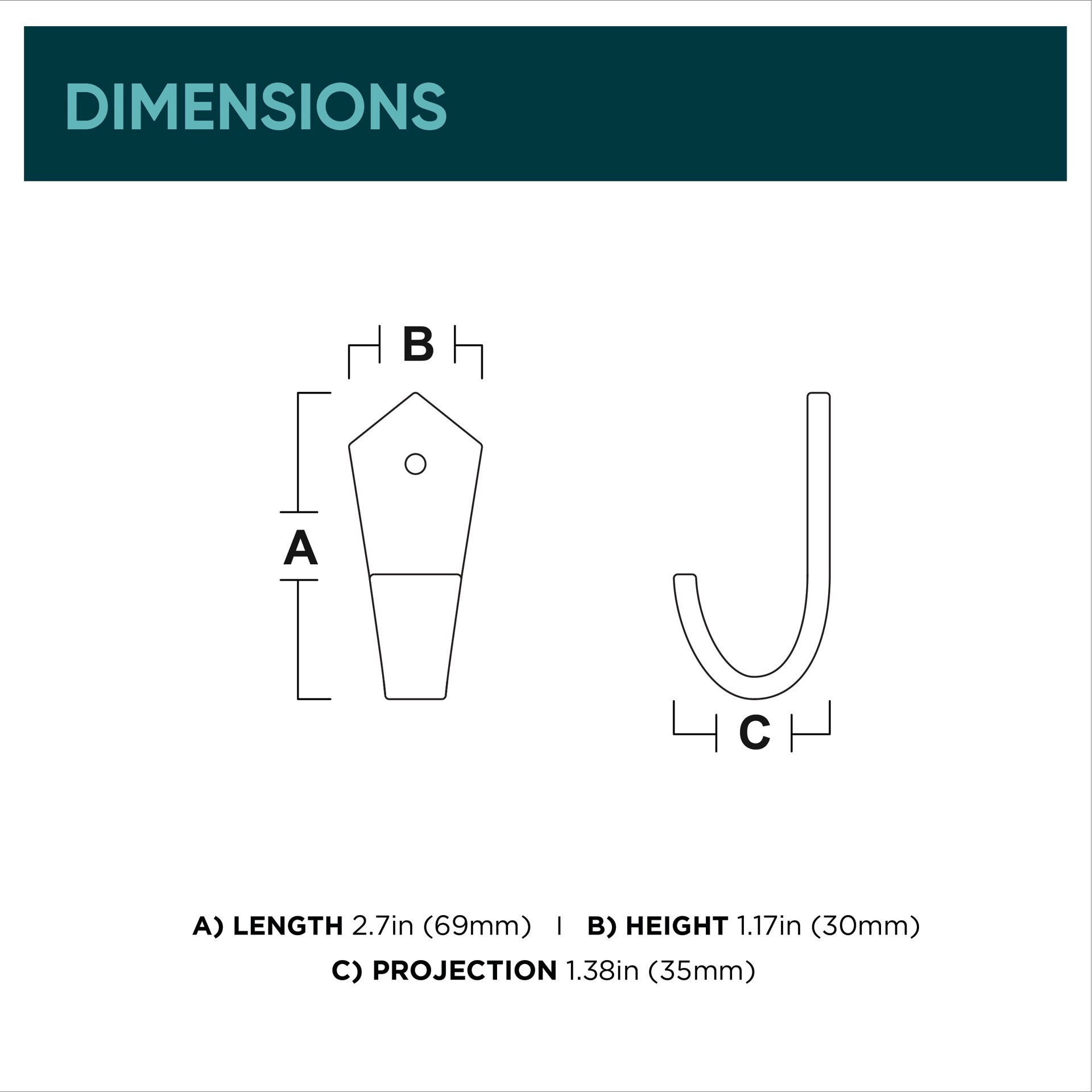 slide 3 of 6, Origin 21 1 -Hook 1.17-in x 2.7-in H Matte Black Decorative Wall Hook ( 25-lb Capacity), 1 ct