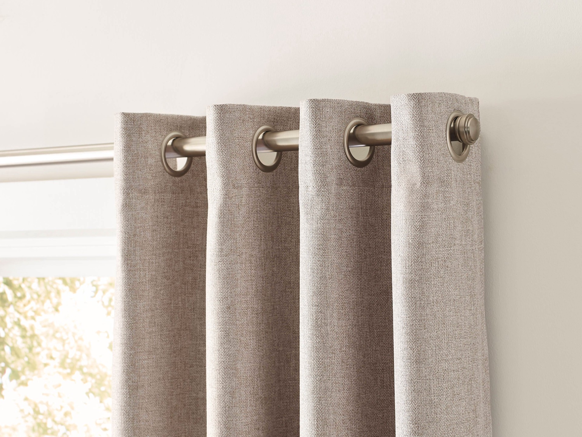 slide 3 of 6, allen + roth 84-in Taupe Geometric Blackout Thermal lined Grommet Single curtain panel, 1 ct