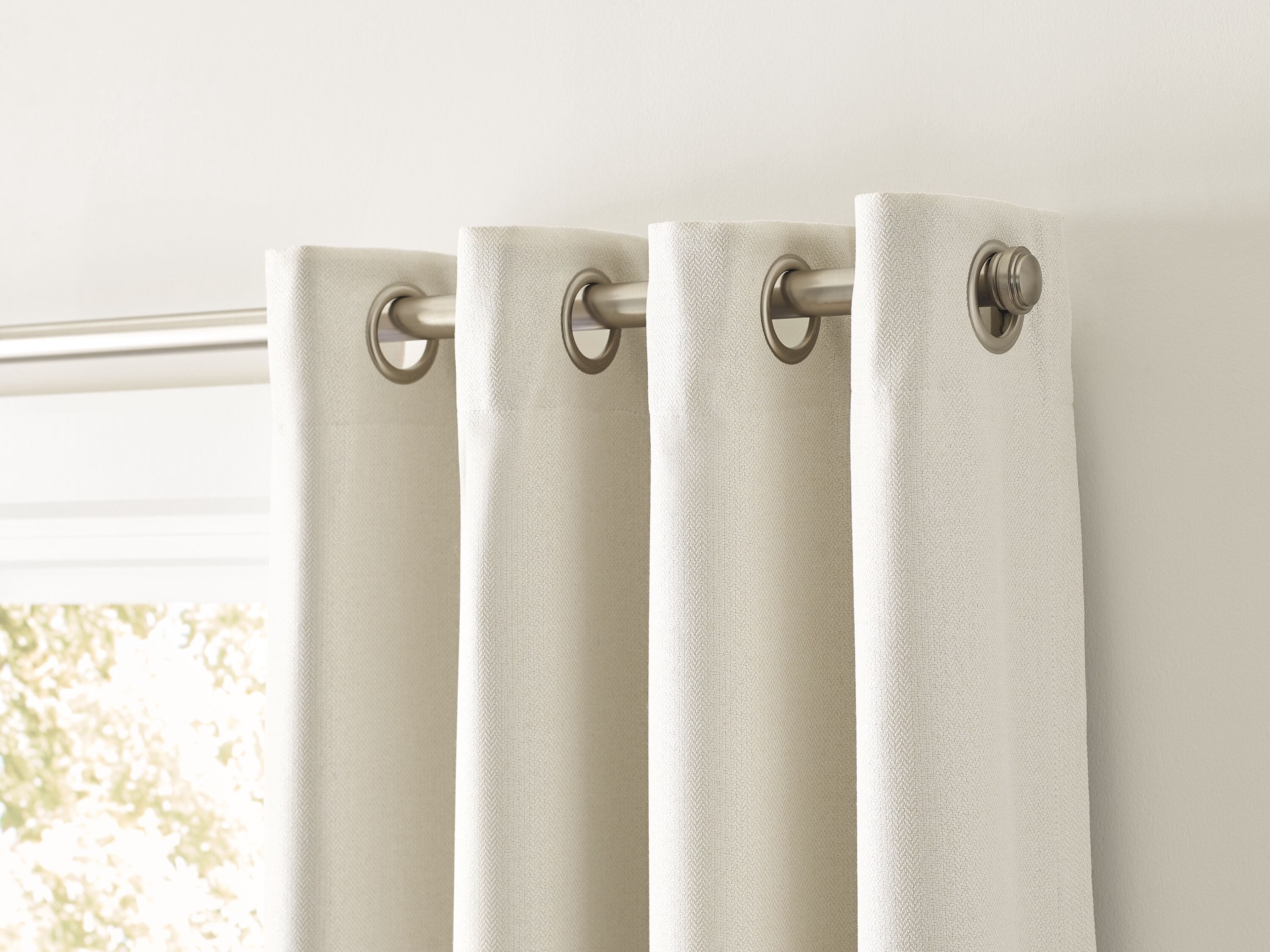 slide 3 of 6, allen + roth 84-in Ivory Geometric Blackout Thermal lined Grommet Single curtain panel, 1 ct