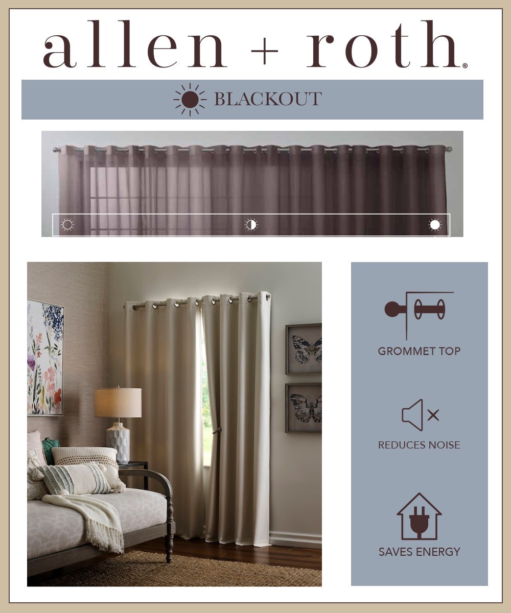 slide 2 of 6, allen + roth 84-in Ivory Geometric Blackout Thermal lined Grommet Single curtain panel, 1 ct