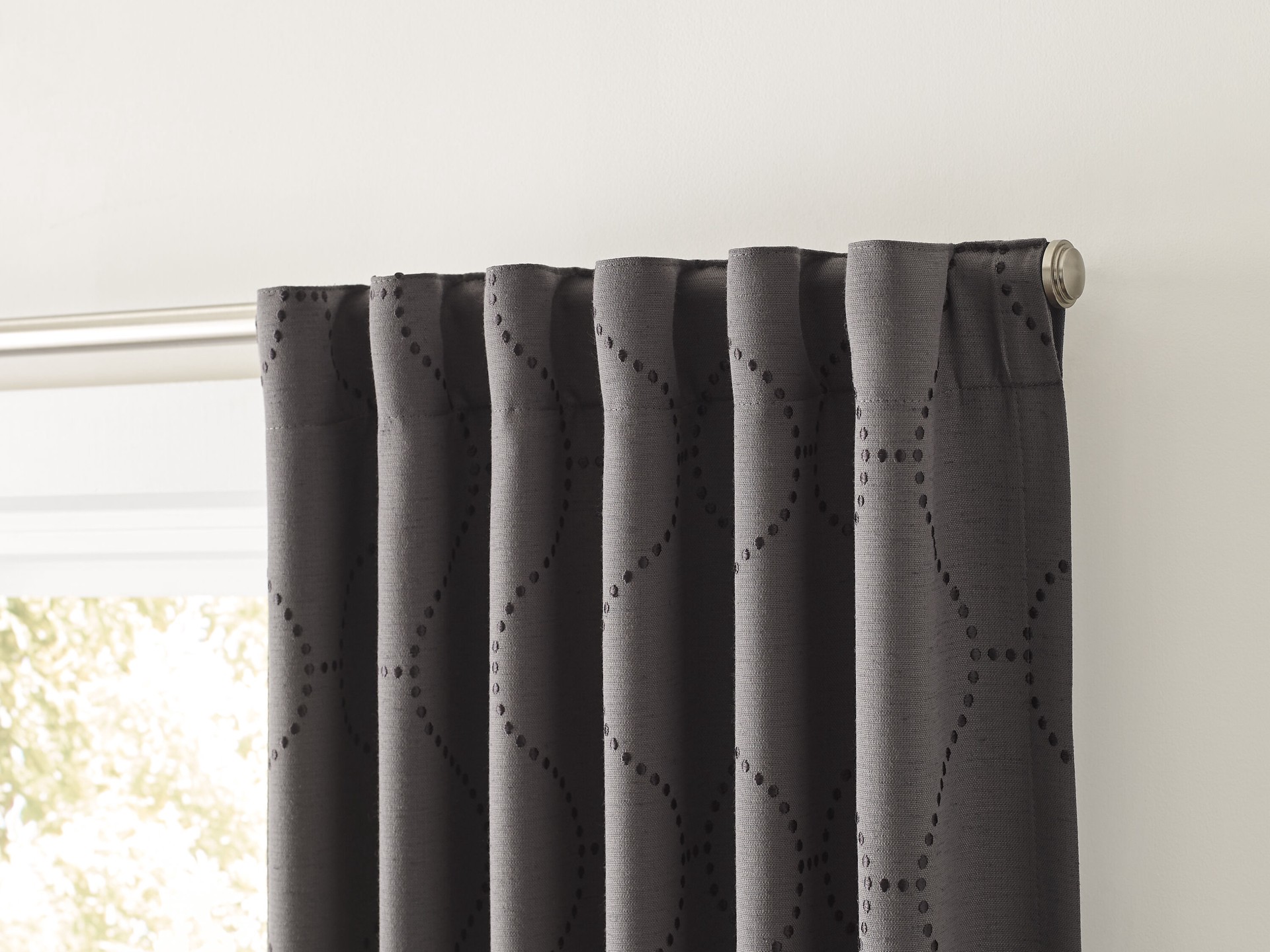 slide 3 of 4, allen + roth 84-in Grey Geometric Blackout Thermal lined Back tab Single curtain panel, 1 ct