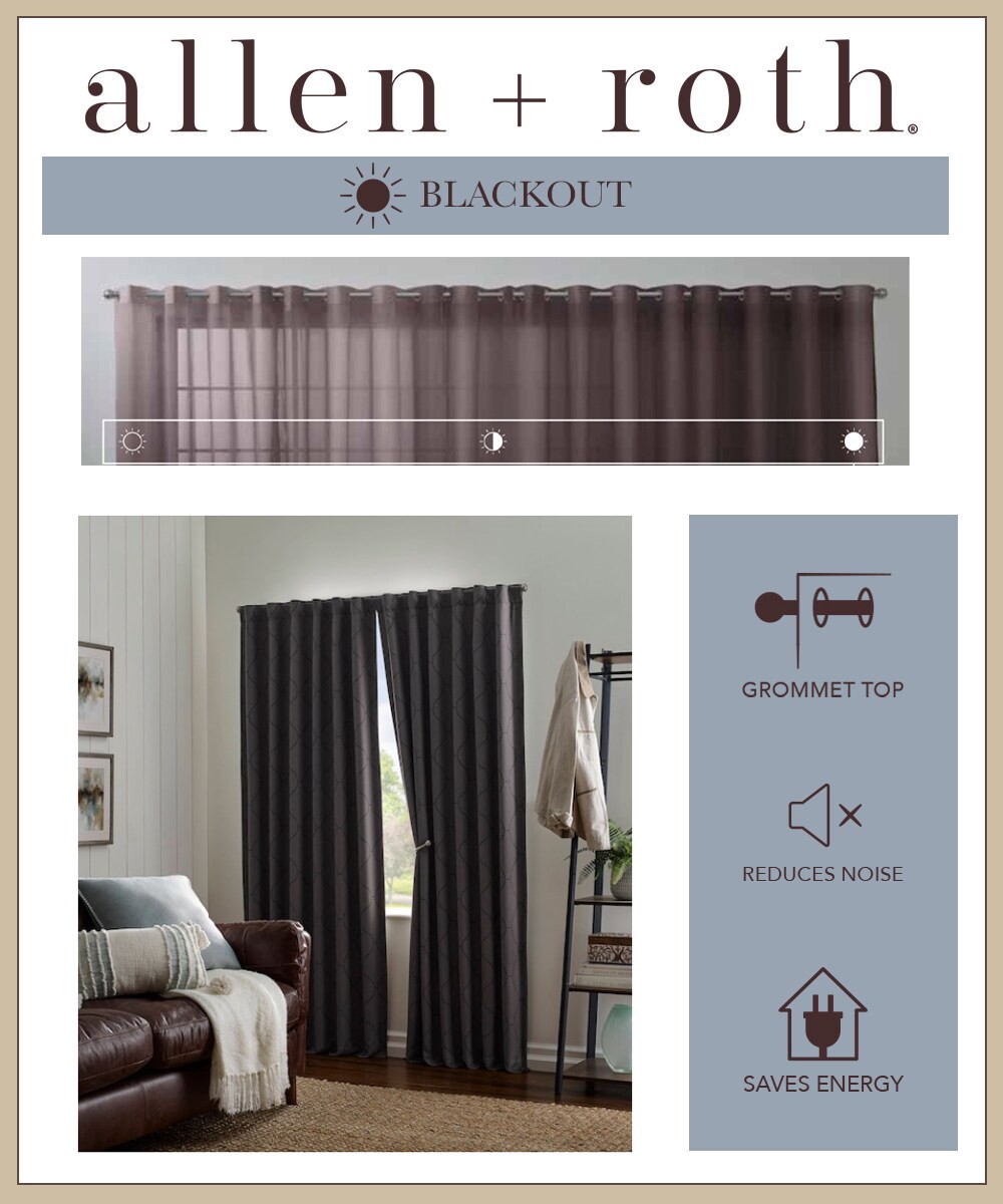 slide 2 of 4, allen + roth 84-in Grey Geometric Blackout Thermal lined Back tab Single curtain panel, 1 ct