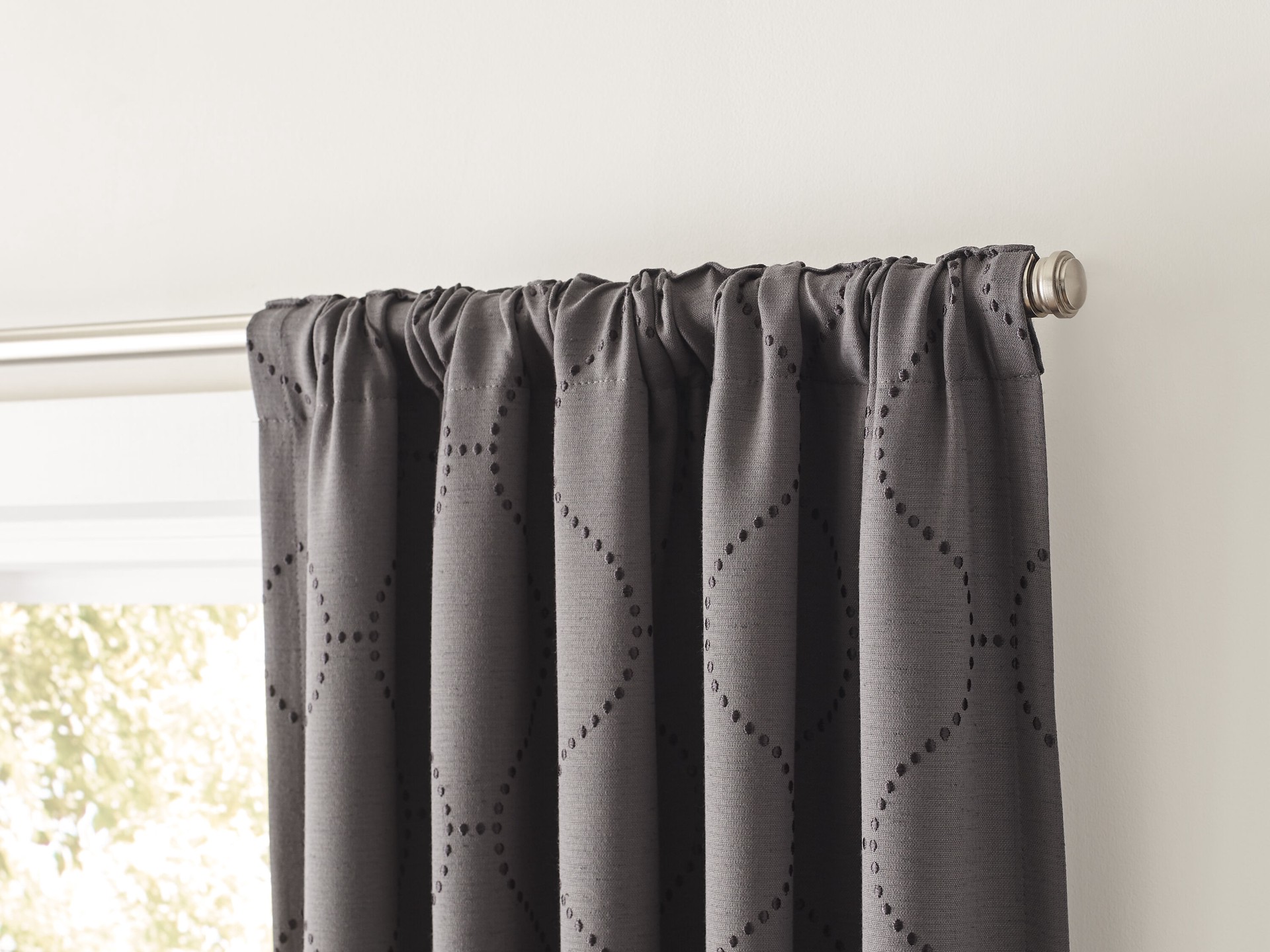 slide 4 of 4, allen + roth 84-in Grey Geometric Blackout Thermal lined Back tab Single curtain panel, 1 ct