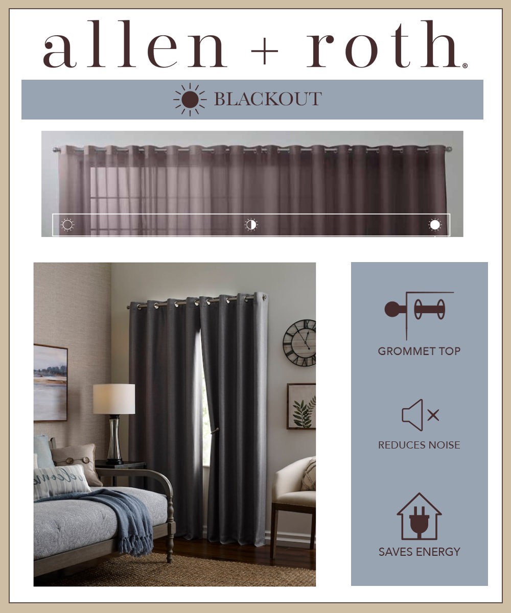slide 2 of 6, allen + roth 84-in Grey Geometric Blackout Thermal lined Grommet Single curtain panel, 1 ct
