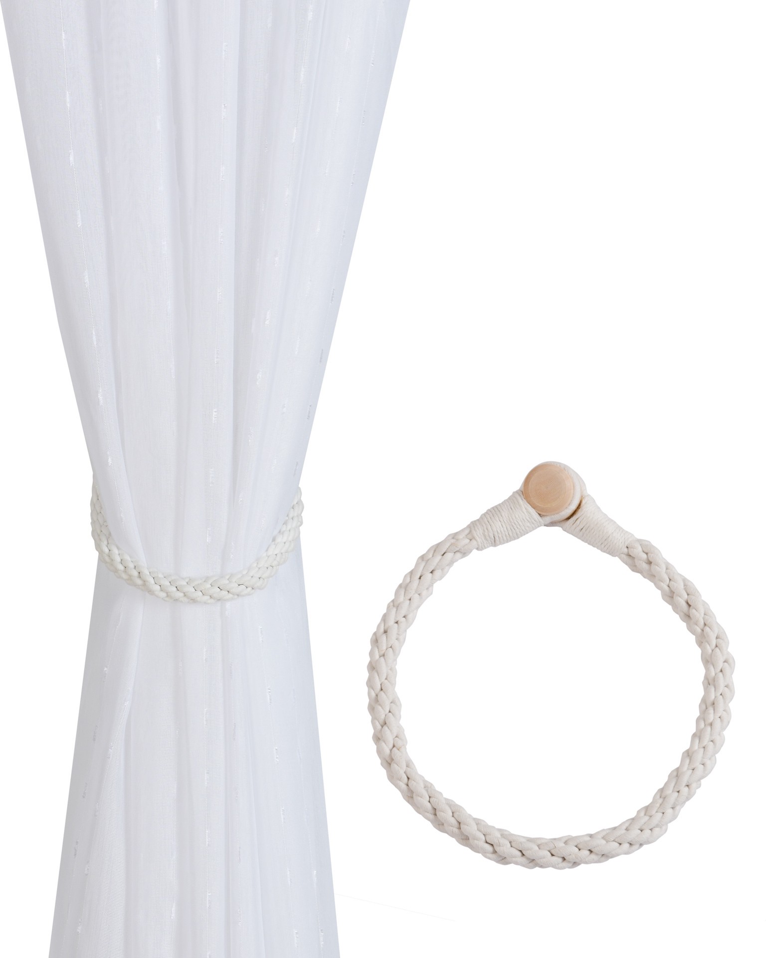 slide 2 of 3, allen + roth 20-in Ivory/hand knitting Curtain Holdbacks, 1 ct