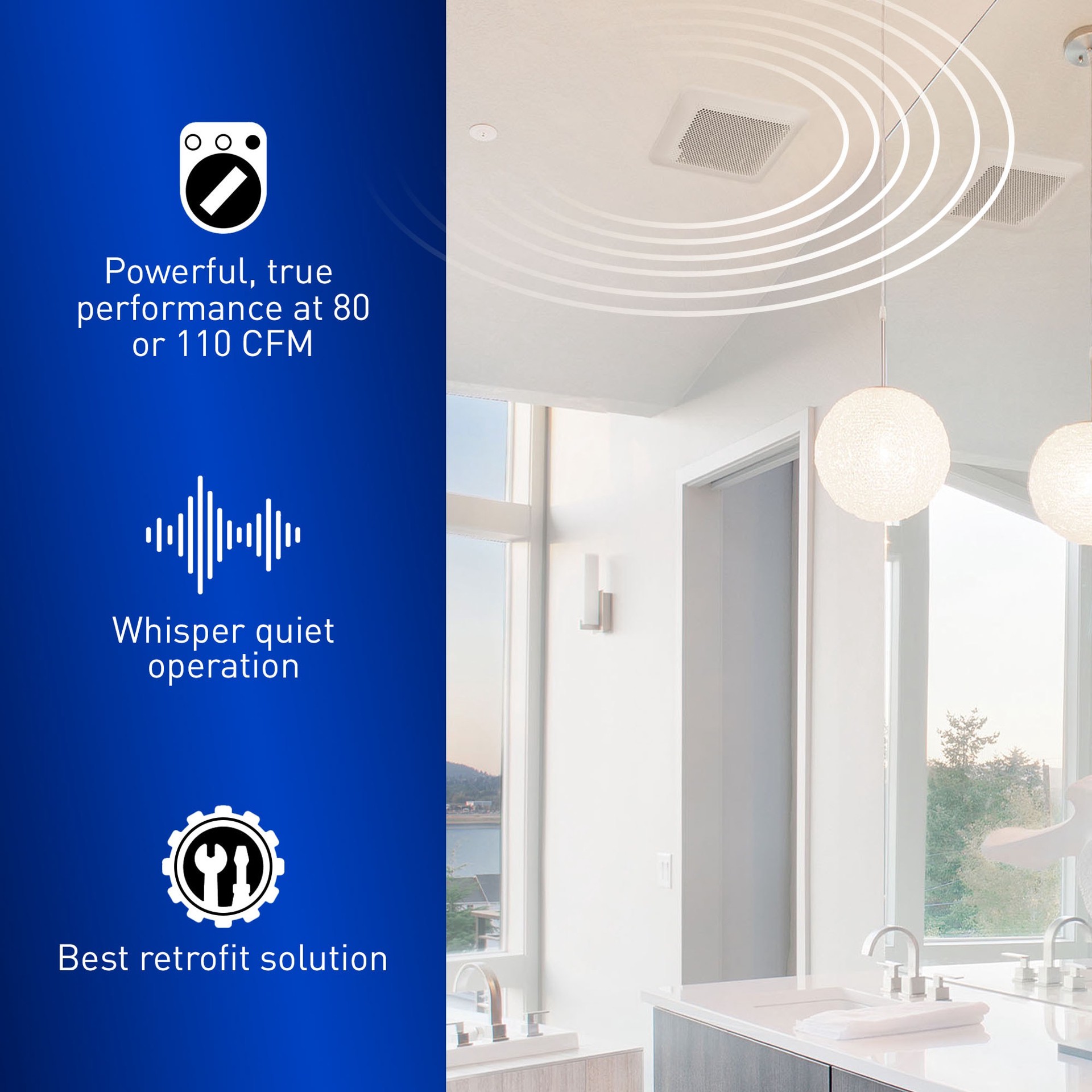 slide 5 of 6, Panasonic WhisperRemodel DC 0.8-Sone 110-CFM White Bathroom Ventilator Fan (ENERGY STAR Certified), 1 ct