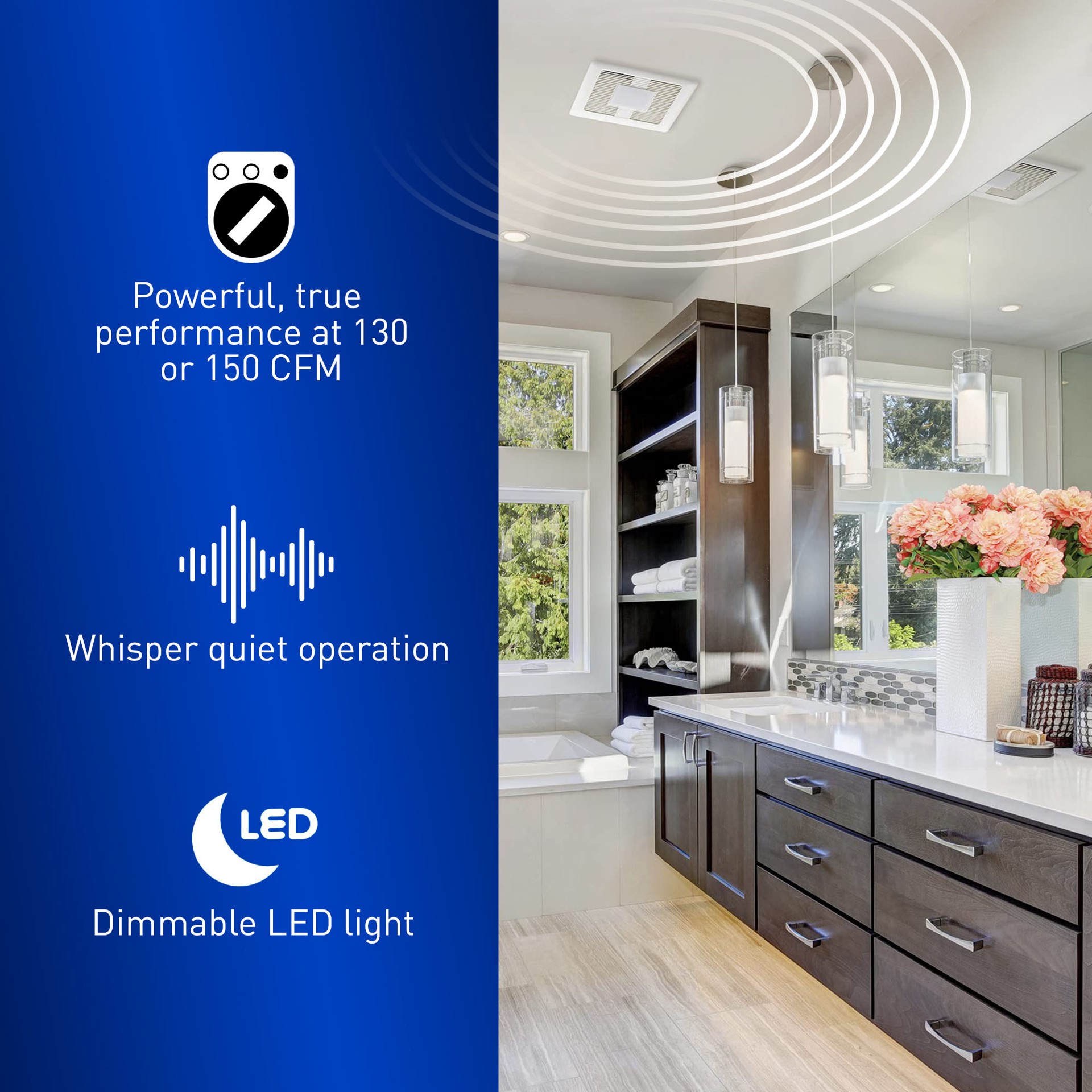 slide 5 of 6, Panasonic WhisperChoice DC 0.3-Sone 150.0-CFM White Lighted Bathroom Ventilator Fan (ENERGY STAR Certified), 1 ct