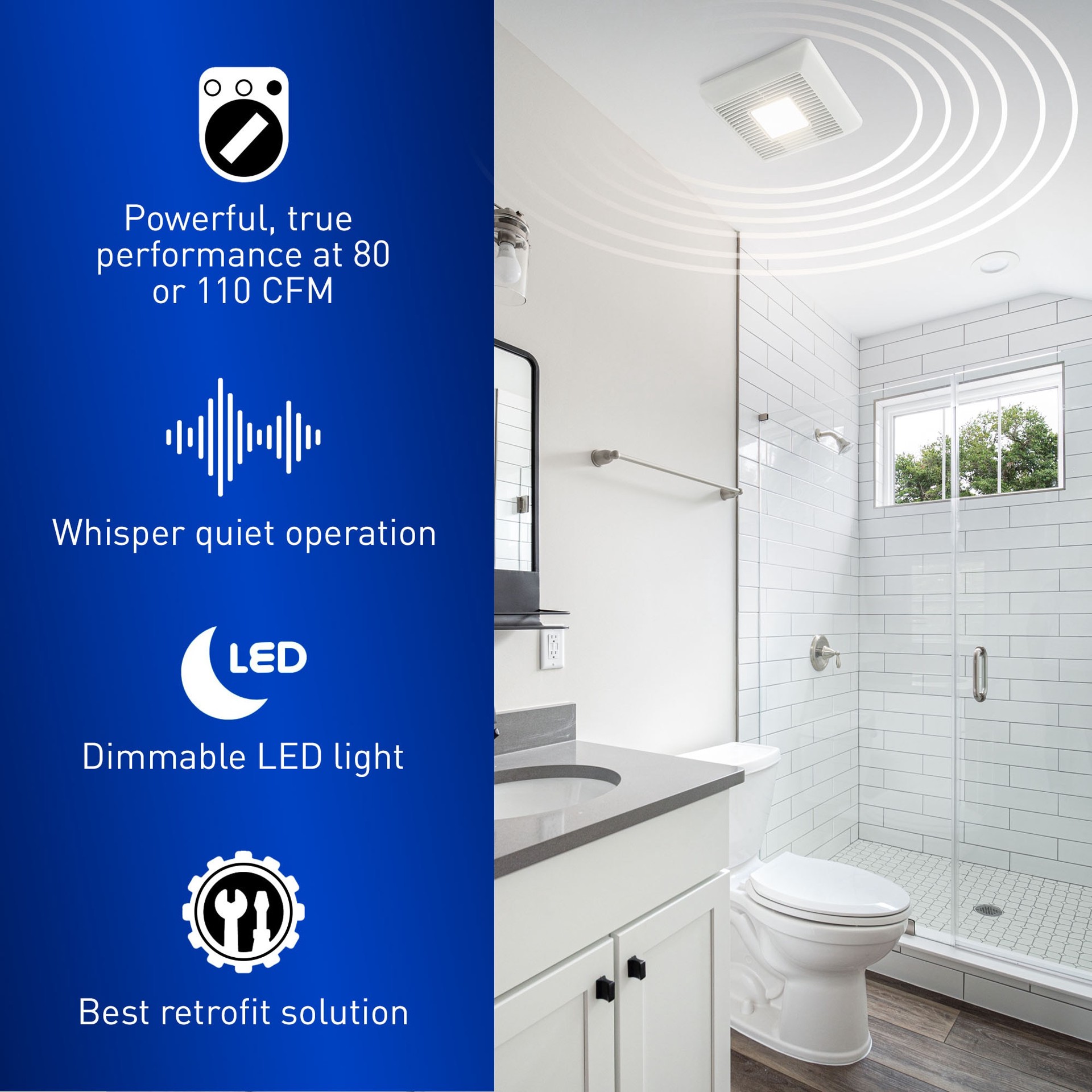 slide 5 of 6, Panasonic WhisperRemodel DC 0.8-Sone 110-CFM White Lighted Bathroom Ventilator Fan (ENERGY STAR Certified), 1 ct