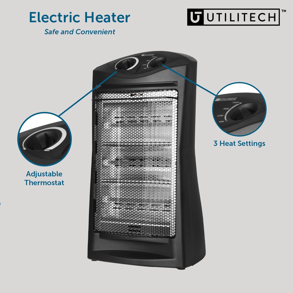 slide 4 of 6, Utilitech 1500 -Watt Infrared quartz Tower Indoor Electric Space Heater with Thermostat, 1 ct