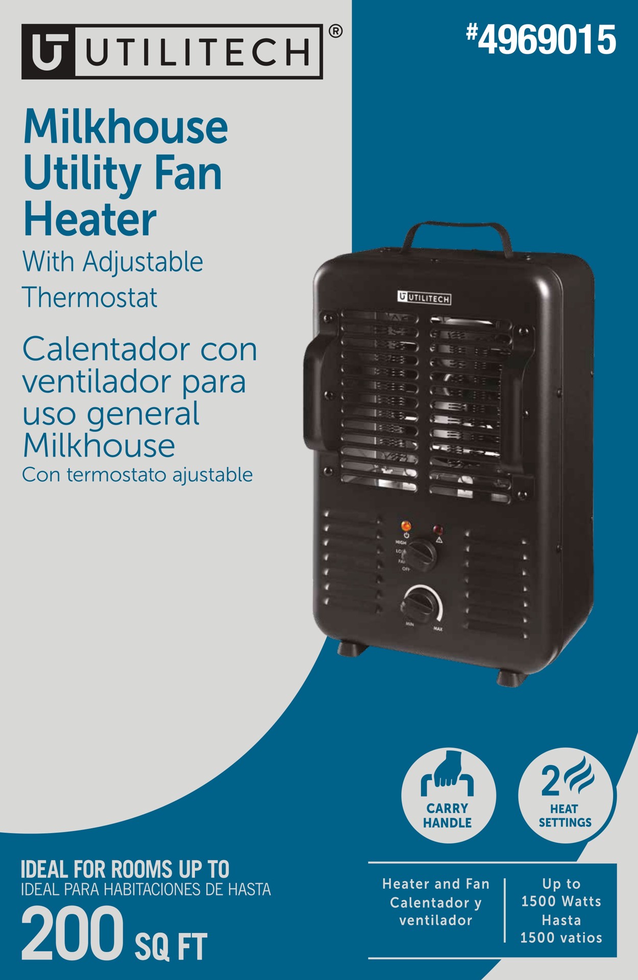 slide 3 of 6, Utilitech 1500 -Watt Utility Fan Utility Indoor Electric Space Heater with Thermostat, 1 ct