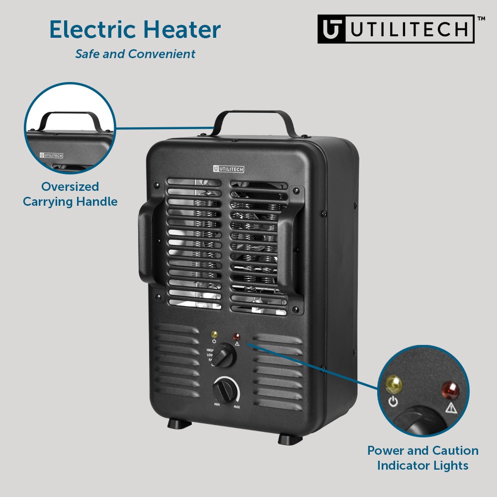 slide 4 of 6, Utilitech 1500 -Watt Utility Fan Utility Indoor Electric Space Heater with Thermostat, 1 ct