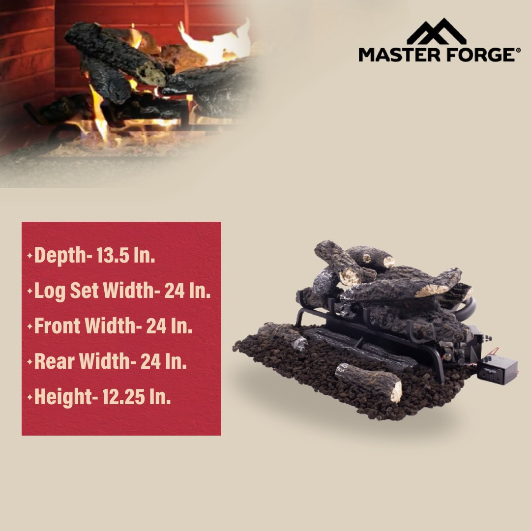 slide 3 of 6, Master Forge 24-in 33000 -BTU Dual Fuel Dual -Burner Vent-free Gas Fireplace Logs with Thermostat and Remote, 1 ct