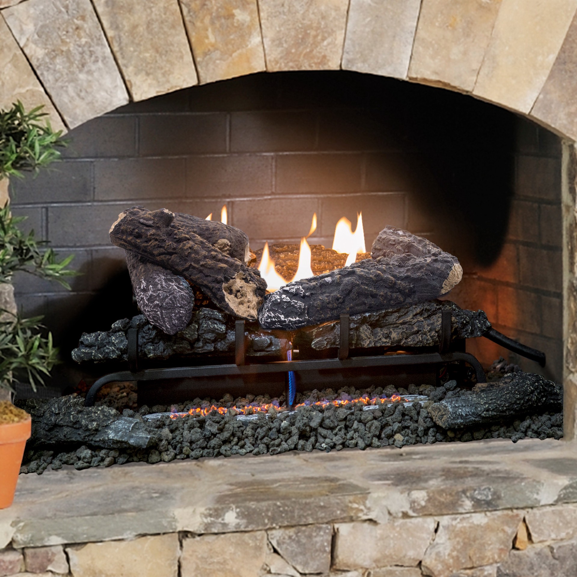slide 6 of 6, Master Forge 24-in 33000 -BTU Dual Fuel Dual -Burner Vent-free Gas Fireplace Logs with Thermostat and Remote, 1 ct
