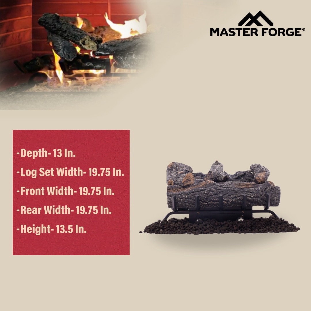 slide 3 of 6, Master Forge 19.75-in 30000 -BTU Dual Fuel Dual -Burner Vent-free Gas Fireplace Logs with Thermostat, 1 ct