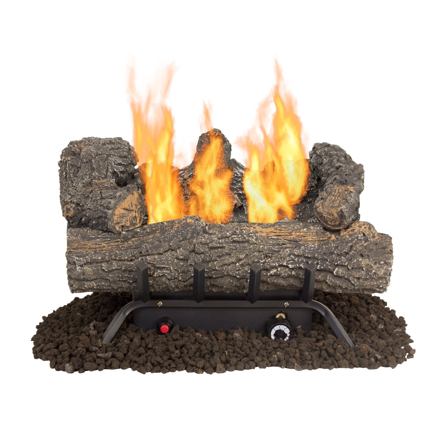 slide 1 of 6, Master Forge 19.75-in 30000 -BTU Dual Fuel Dual -Burner Vent-free Gas Fireplace Logs with Thermostat, 1 ct