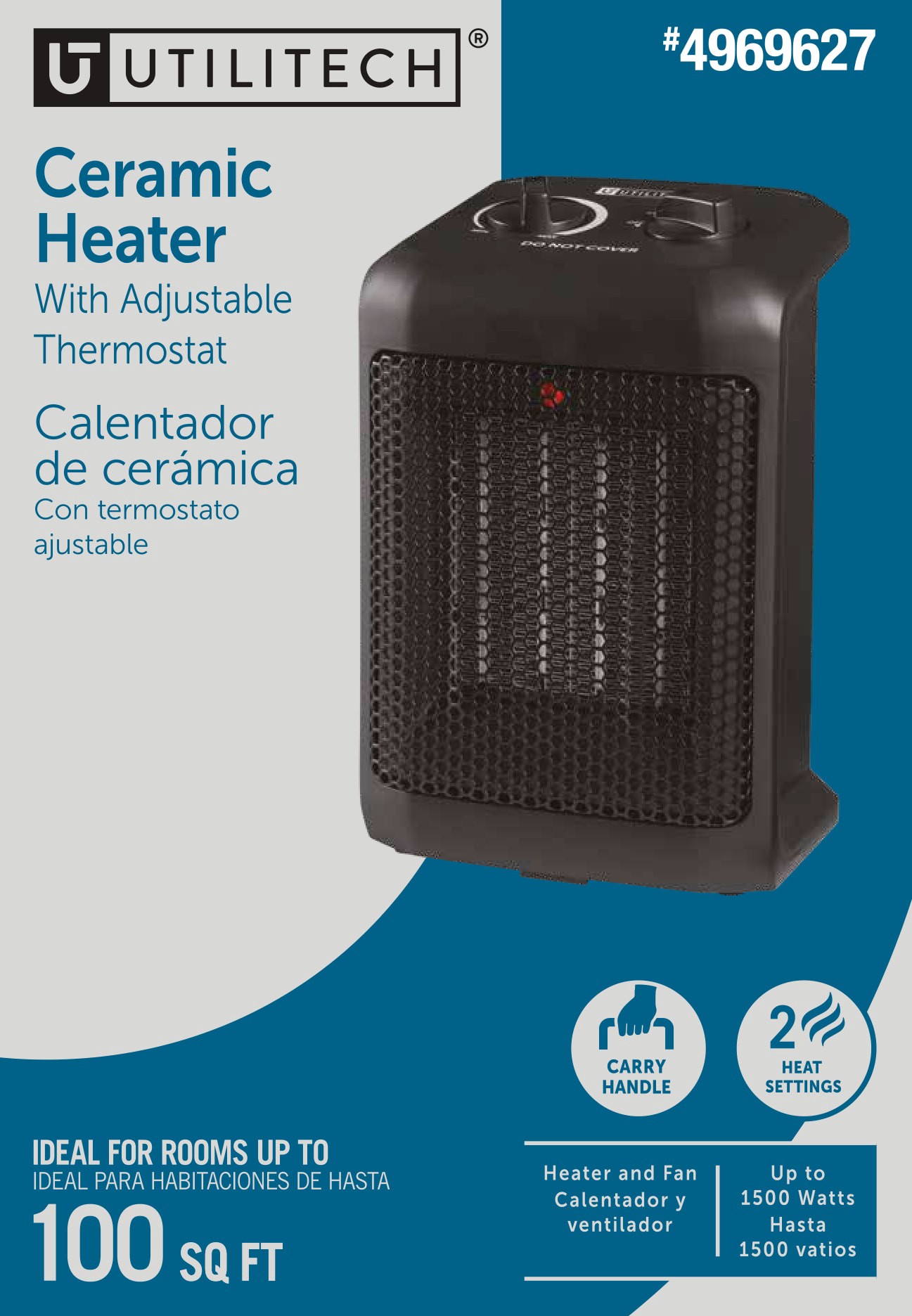 slide 3 of 6, Utilitech 1500 -Watt Ceramic Compact personal Indoor Electric Space Heater with Thermostat, 1 ct
