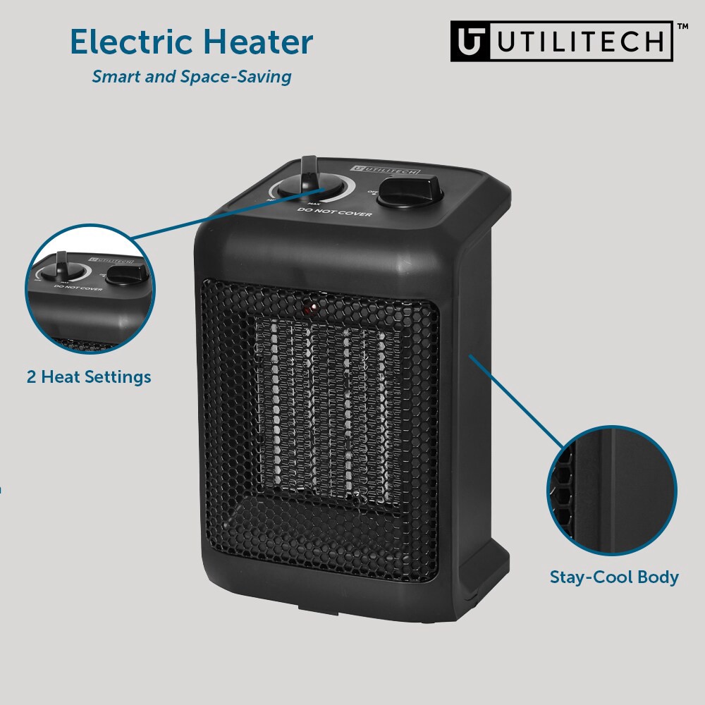 slide 4 of 6, Utilitech 1500 -Watt Ceramic Compact personal Indoor Electric Space Heater with Thermostat, 1 ct