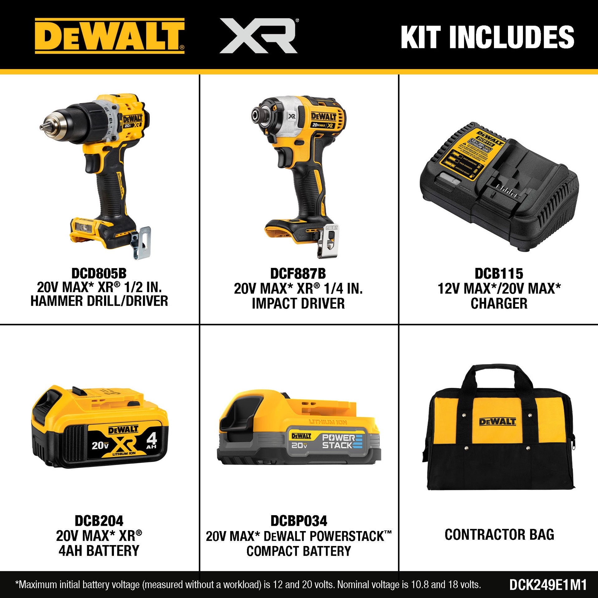 slide 2 of 6, DEWALT 20V MAX XR HD-Impact Kit with 2 Batteries, Charger and Tool Bag, 1 ct