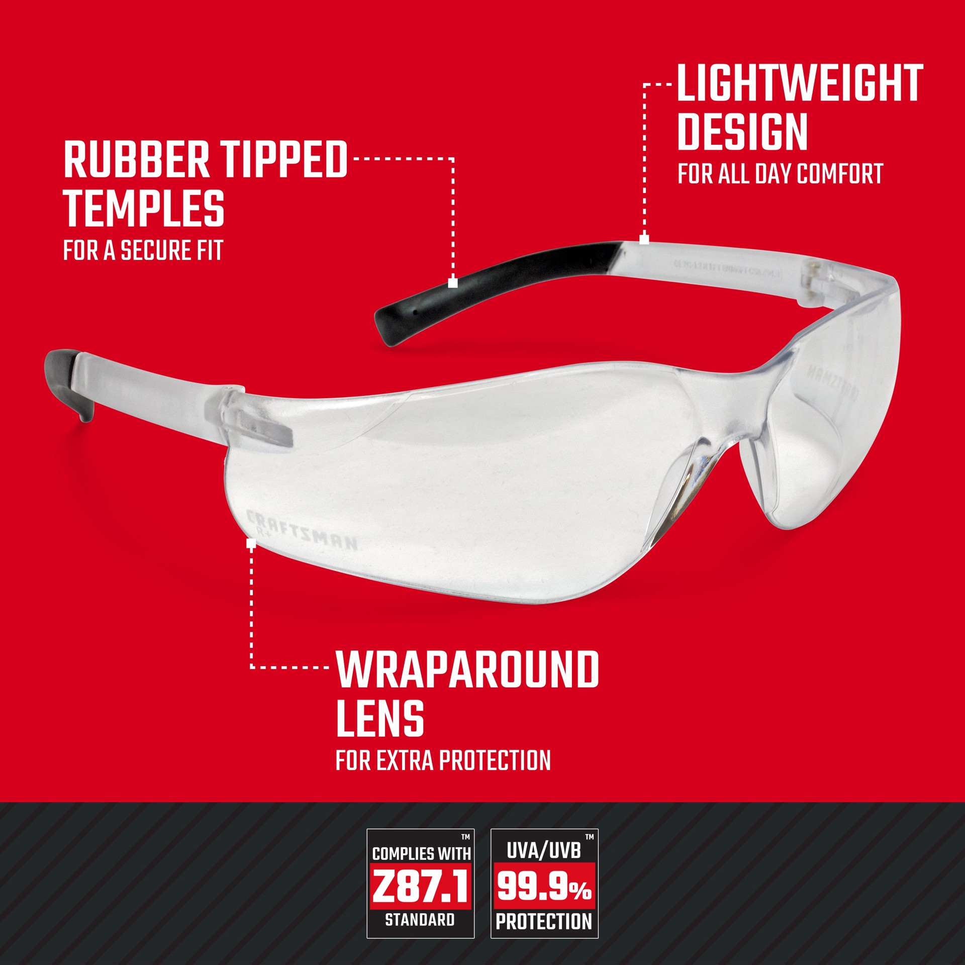 slide 2 of 6, CRAFTSMAN Craftsman Lightweight Clear 4-Pack Polycarbonate Safety Glasses, 1 ct