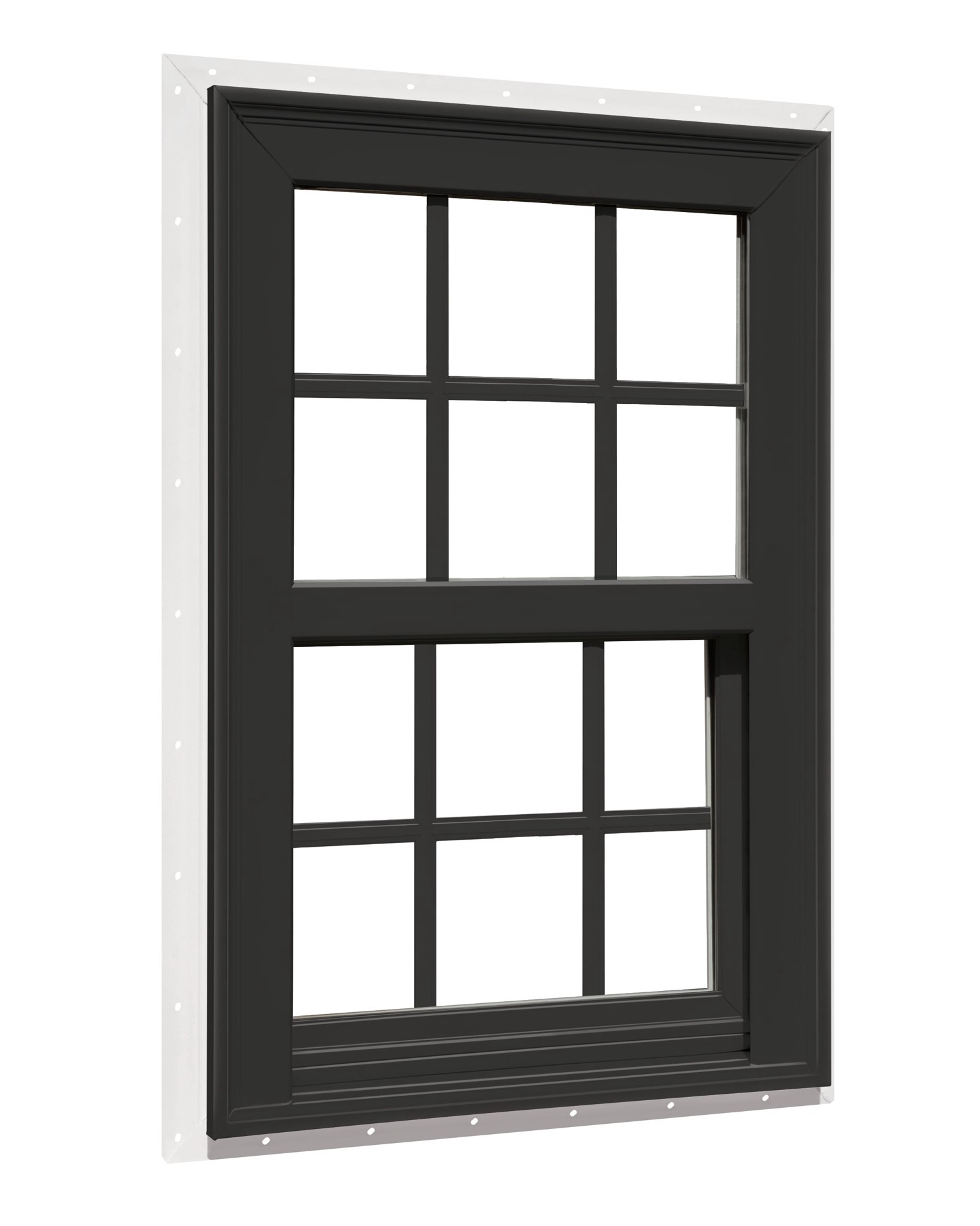 slide 1 of 6, RELIABILT 150 Series Black Exterior Vinyl New Construction Single Hung Window Low-E Double Pane Glass with Grids, (Half Screen Included), 1 ct