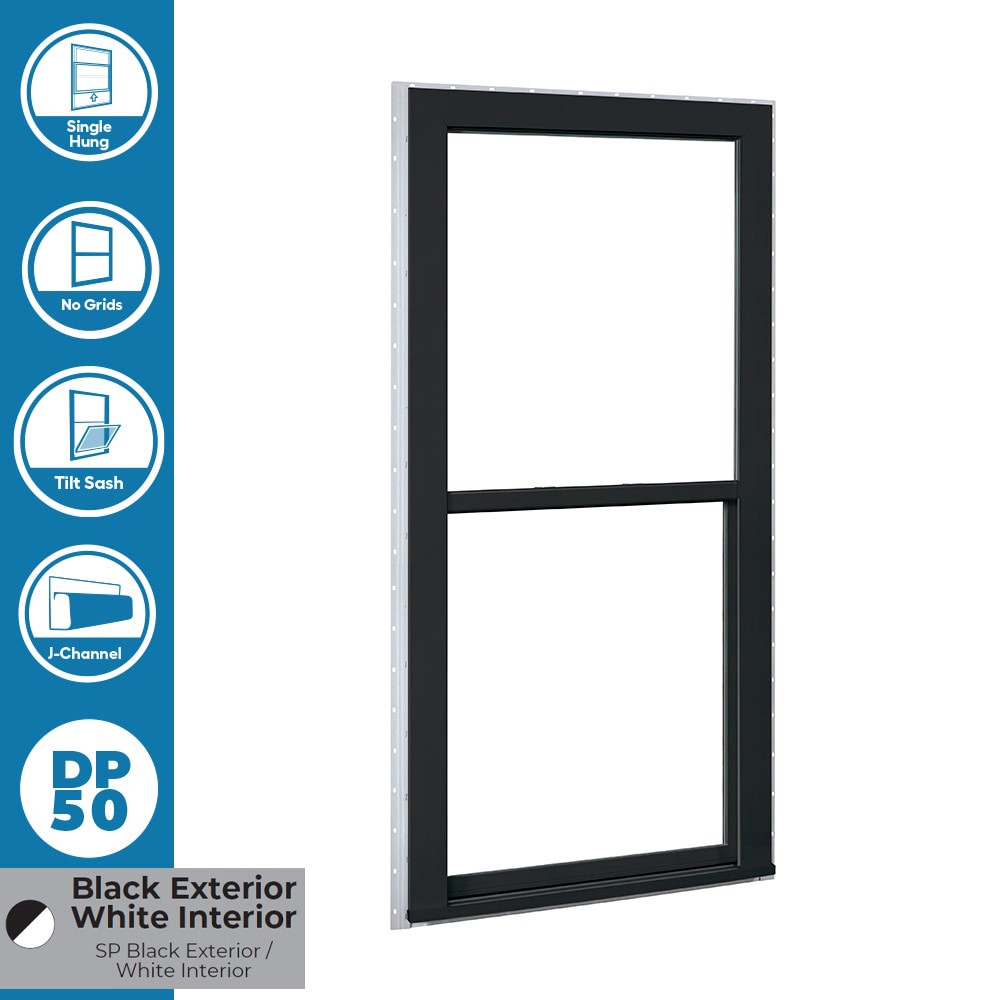slide 2 of 6, RELIABILT 150 Series Black Exterior Vinyl New Construction Single Hung Window Low-E Double Pane Glass (Half Screen Included), 1 ct