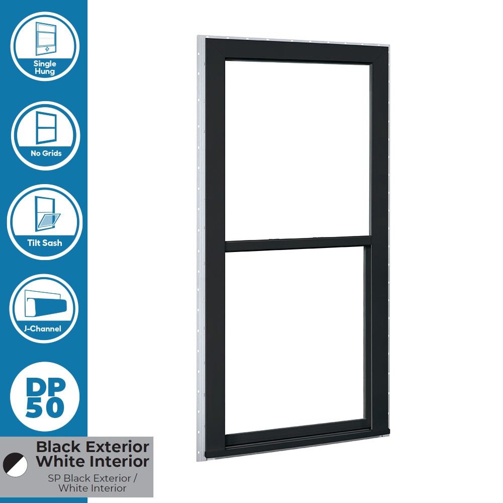 slide 2 of 6, RELIABILT 150 Series Black Exterior Vinyl New Construction Single Hung Window Low-E Double Pane Glass (Half Screen Included), 1 ct