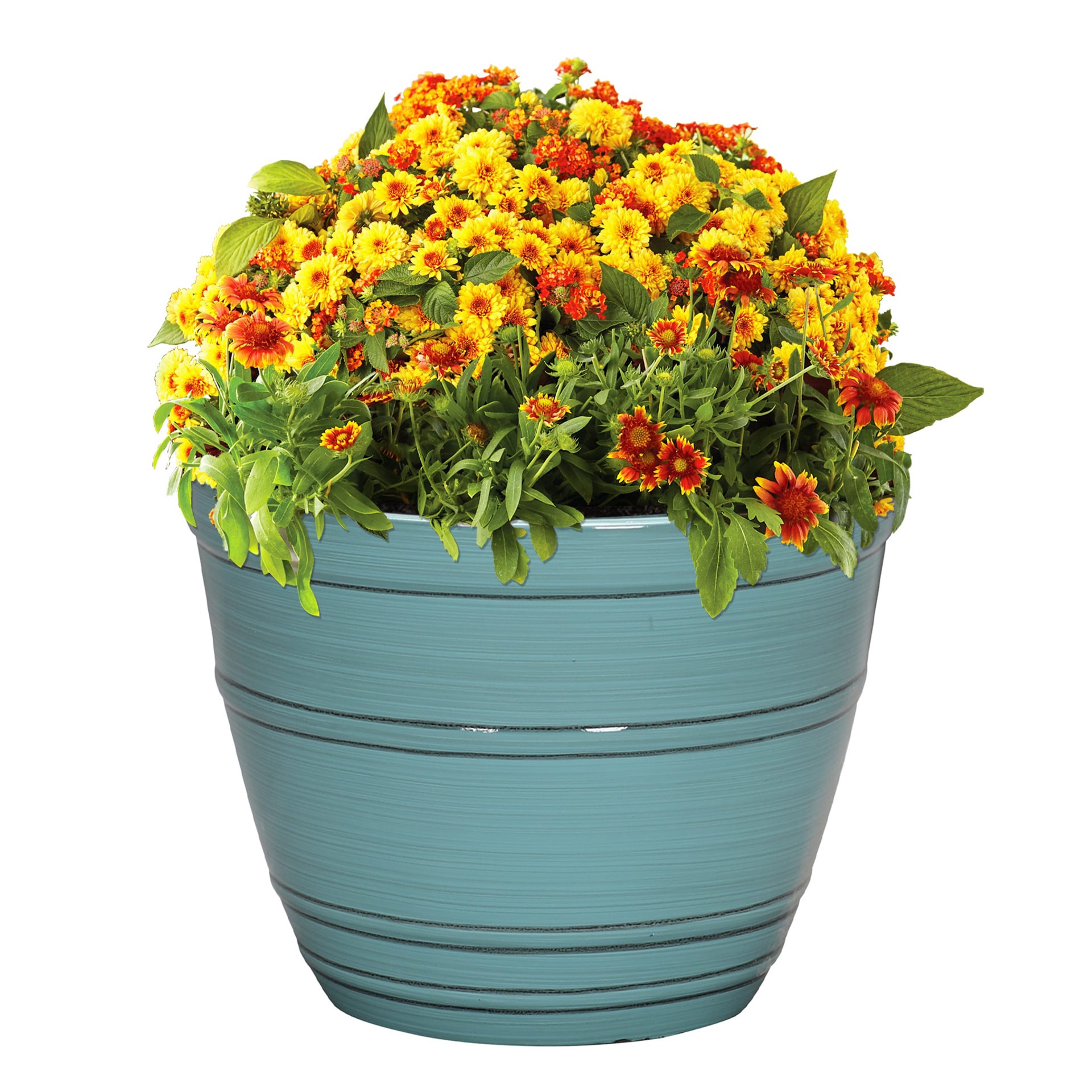 slide 4 of 6, Style Selections 20.67-in W x 16.77-in H Blue Resin Contemporary/Modern Indoor/Outdoor Planter, 1 ct