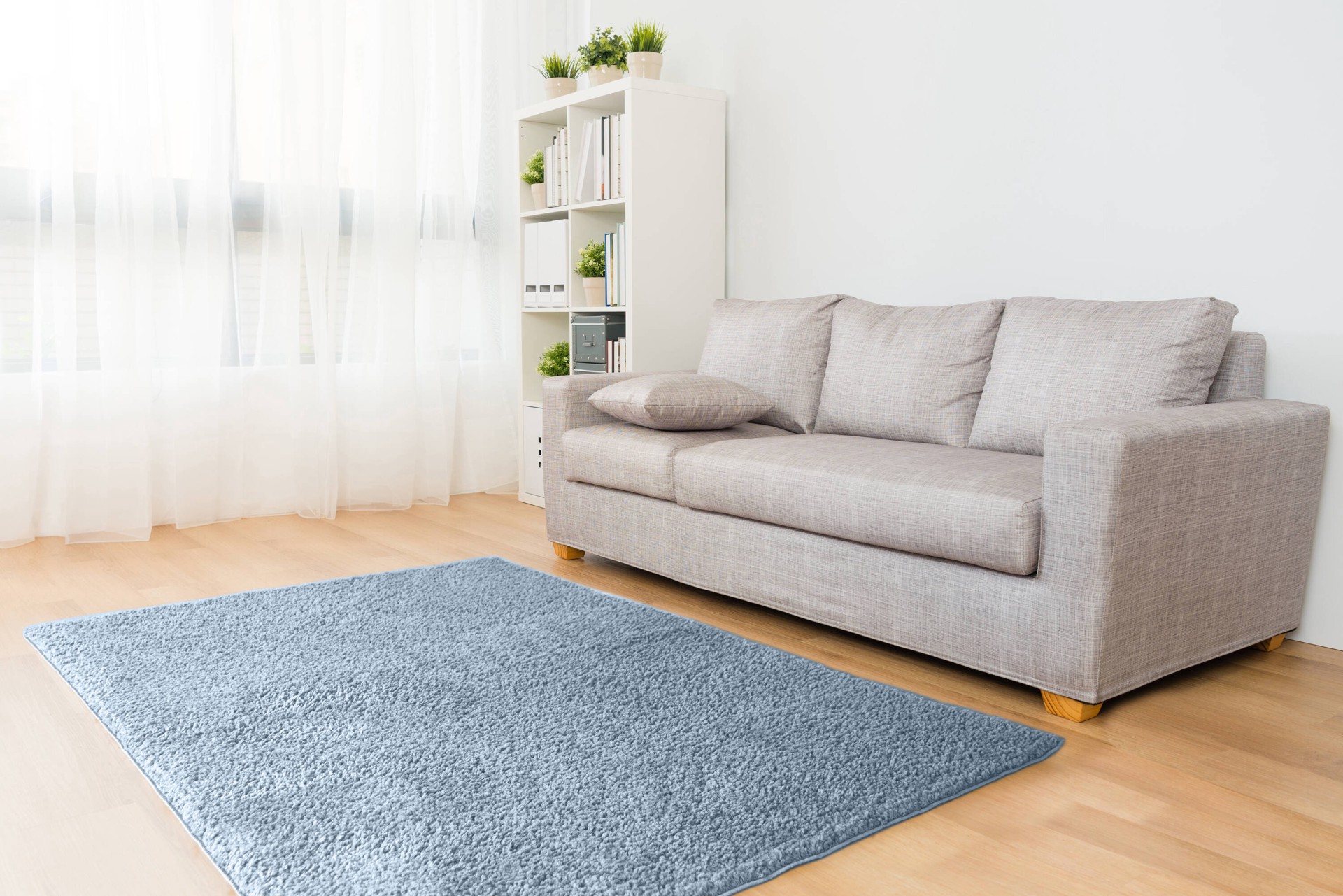 slide 1 of 5, Style Selections 5 x 7 (ft) Tufted Polyester Smoke blue Rectangular Indoor Solid Area rug, 1 ct
