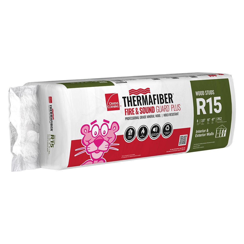 slide 1 of 6, Owens Corning Thermafiber Fire and Sound Guard Plus R- 15 Attic Wall Unfaced Mineral wool Batt Insulation 39.2-sq ft ( 15-in W x 47-in L), 1 ct