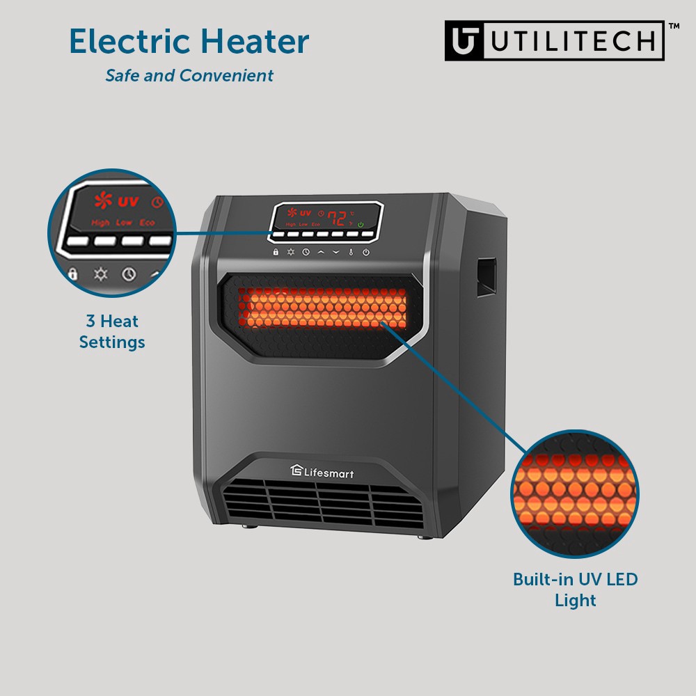 slide 4 of 6, Utilitech 1500 -Watt Infrared quartz Cabinet Indoor Electric Space Heater with Thermostat with Remote, 1 ct