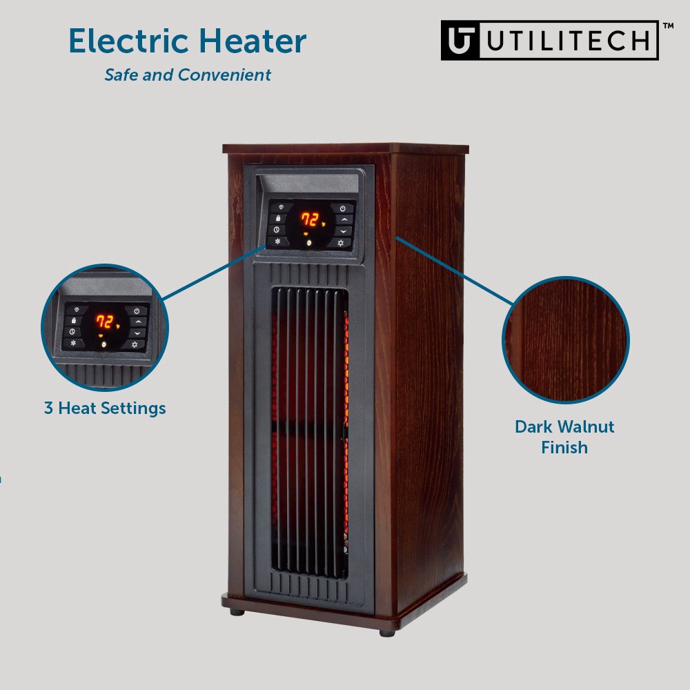 slide 4 of 6, Utilitech 1500 -Watt Infrared Tower Indoor Electric Space Heater with Thermostat with Remote, 1 ct