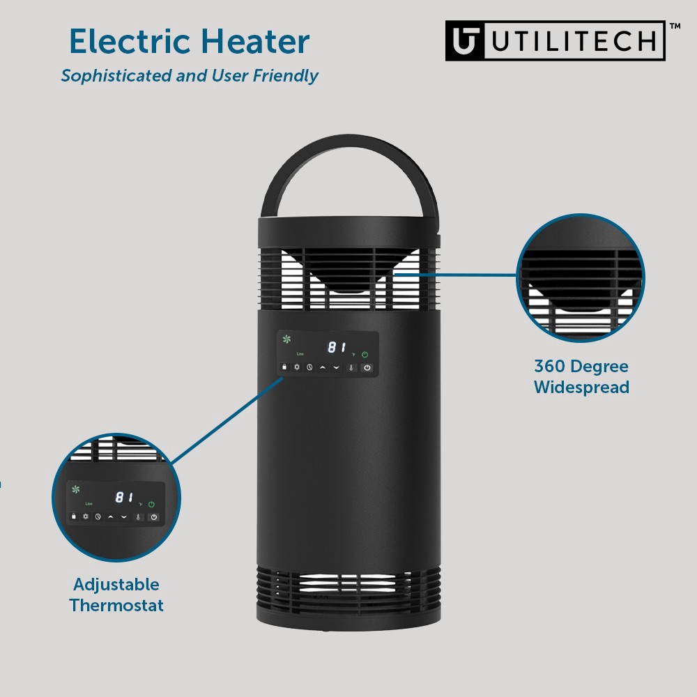 slide 4 of 6, Utilitech 1500 -Watt Ceramic Tower Indoor Electric Space Heater with Thermostat with Remote, 1 ct