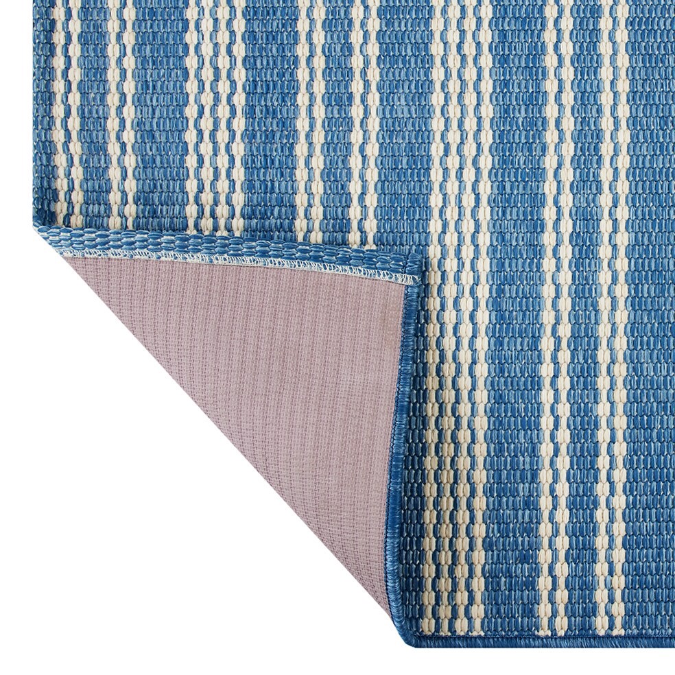 slide 3 of 6, allen + roth Coastal Blue 2 x 4 (ft) Loomed Blue Rectangular Indoor Stripe Machine washable Throw rug 3, 1 ct