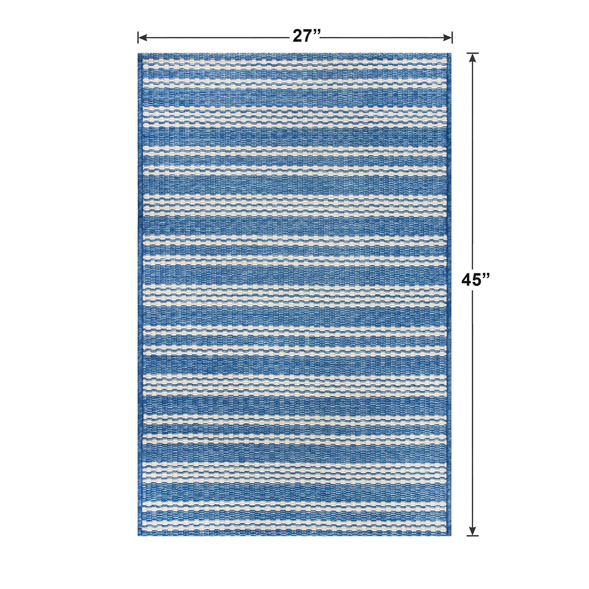 slide 6 of 6, allen + roth Coastal Blue 2 x 4 (ft) Loomed Blue Rectangular Indoor Stripe Machine washable Throw rug 3, 1 ct